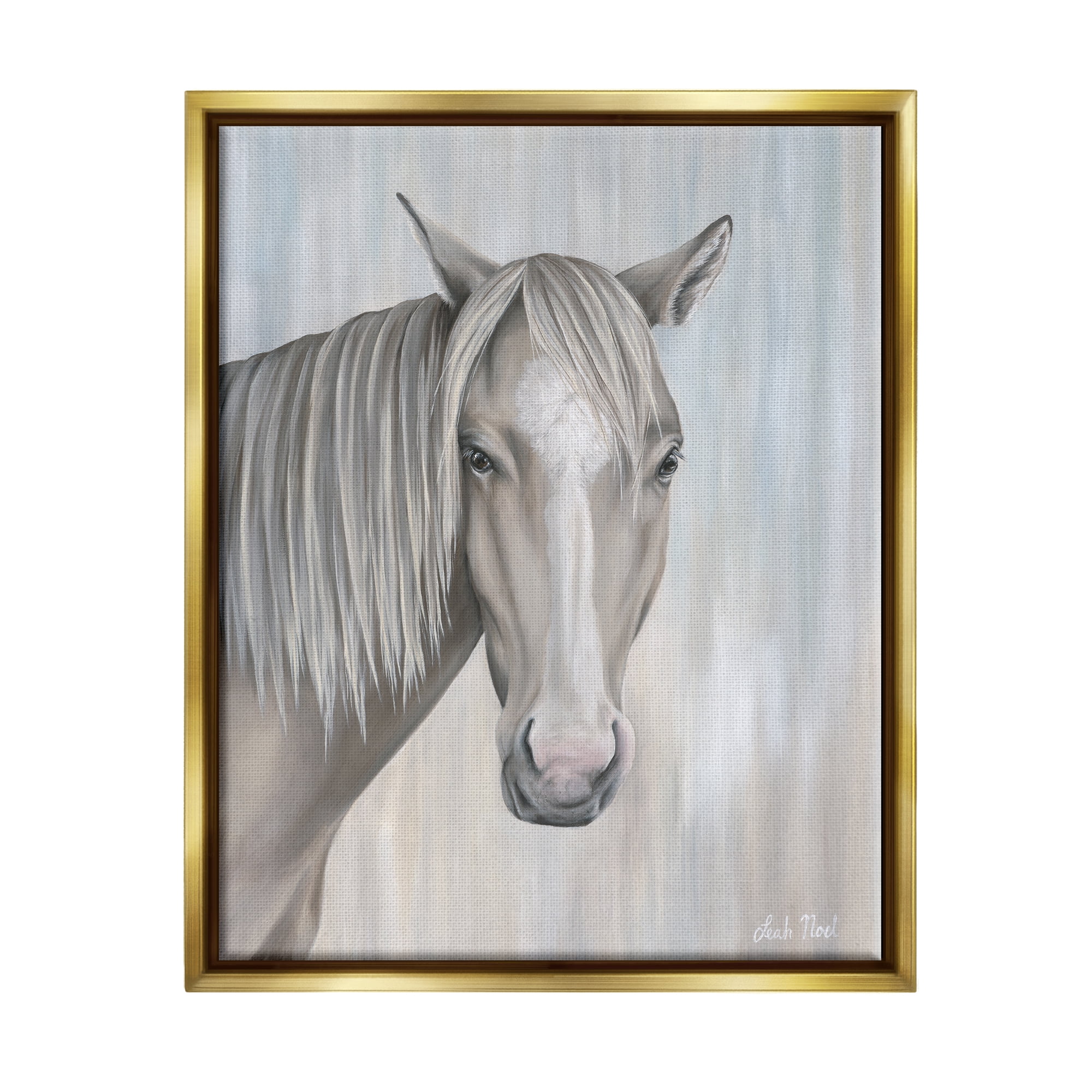 Stupell Industries Neutral Grey Horse Portrait Animals & Insects Painting Gold Floater Framed Canvas Art Print Wall Art, 17 x 21
