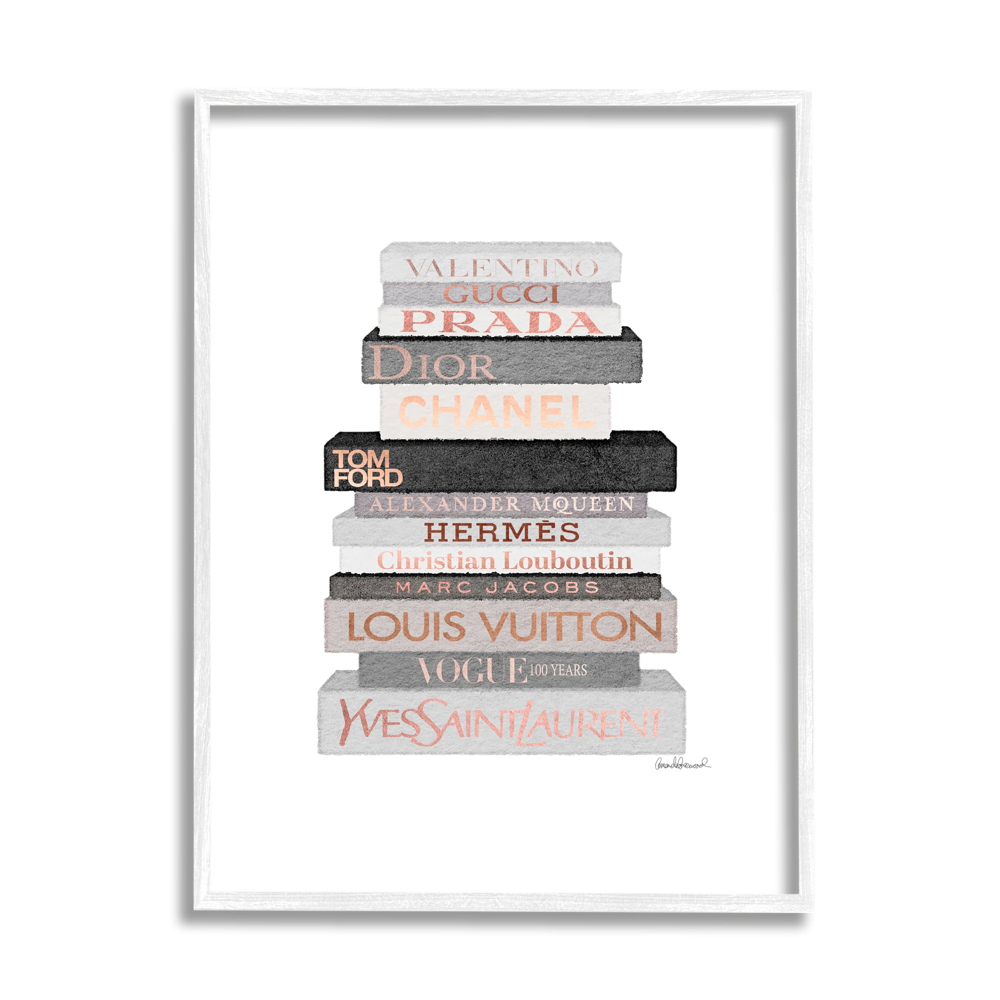 Stupell Industries Neutral Grey and Rose Gold Fashion Bookstack, 11 x 14,Design by Amanda Greenwood