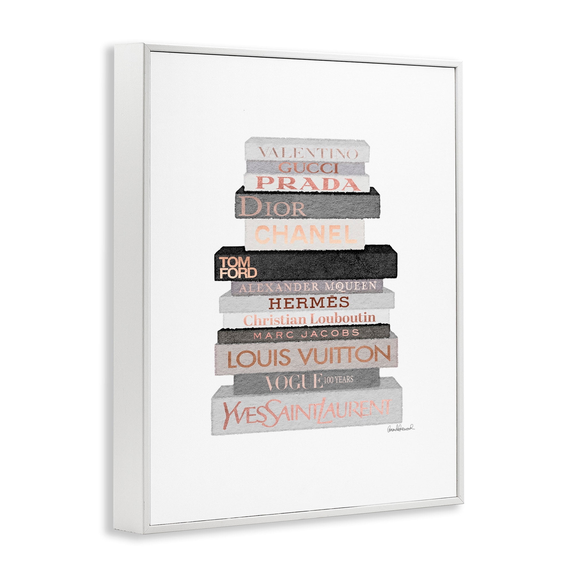Stupell Industries Neutral Grey and Rose Gold Fashion Bookstack, 16 x 20,Design by Amanda Greenwood