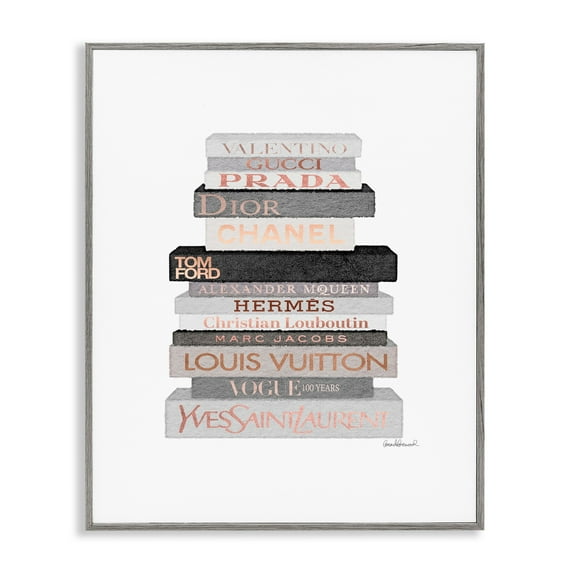 Stupell Industries Neutral Grey and Rose Gold Fashion Bookstack, 24 x 30,Design by Amanda Greenwood