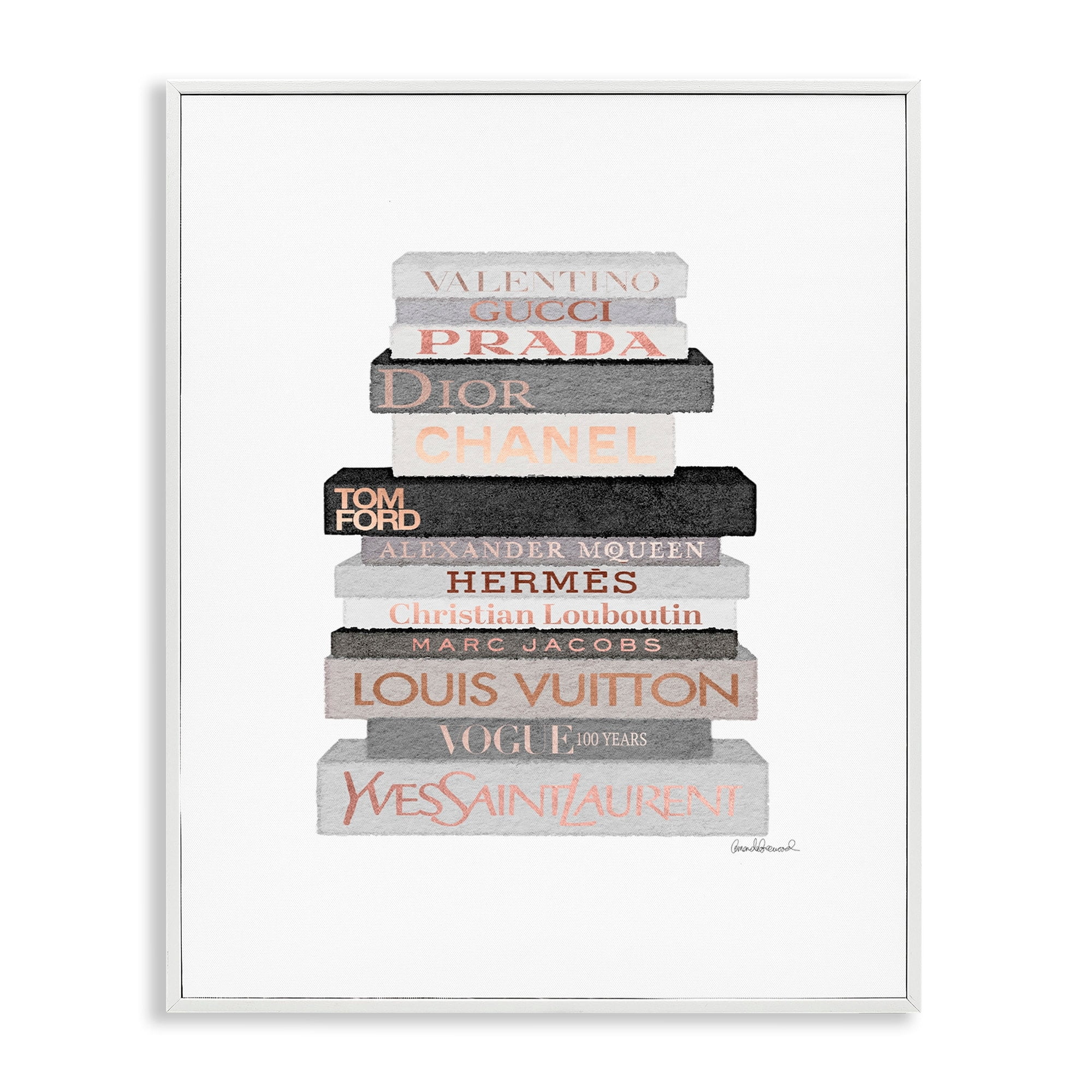 Stupell Industries Neutral Grey and Rose Gold Fashion Bookstack, 24 x 30,Design by Amanda Greenwood