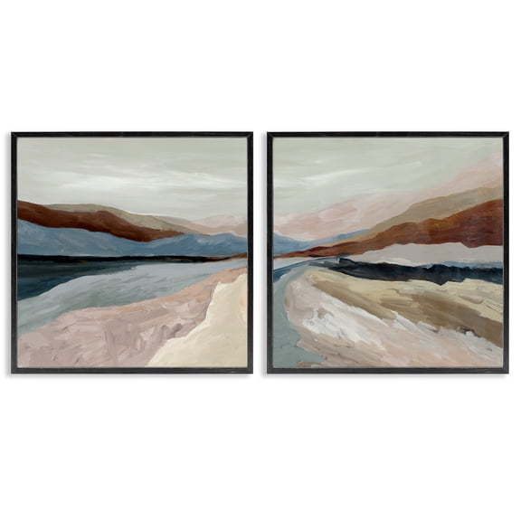 Stupell Industries Neutral Harmonious Landscapes 2 Piece Black Framed Giclee Art Set design by Jacob Q, 12 x 12