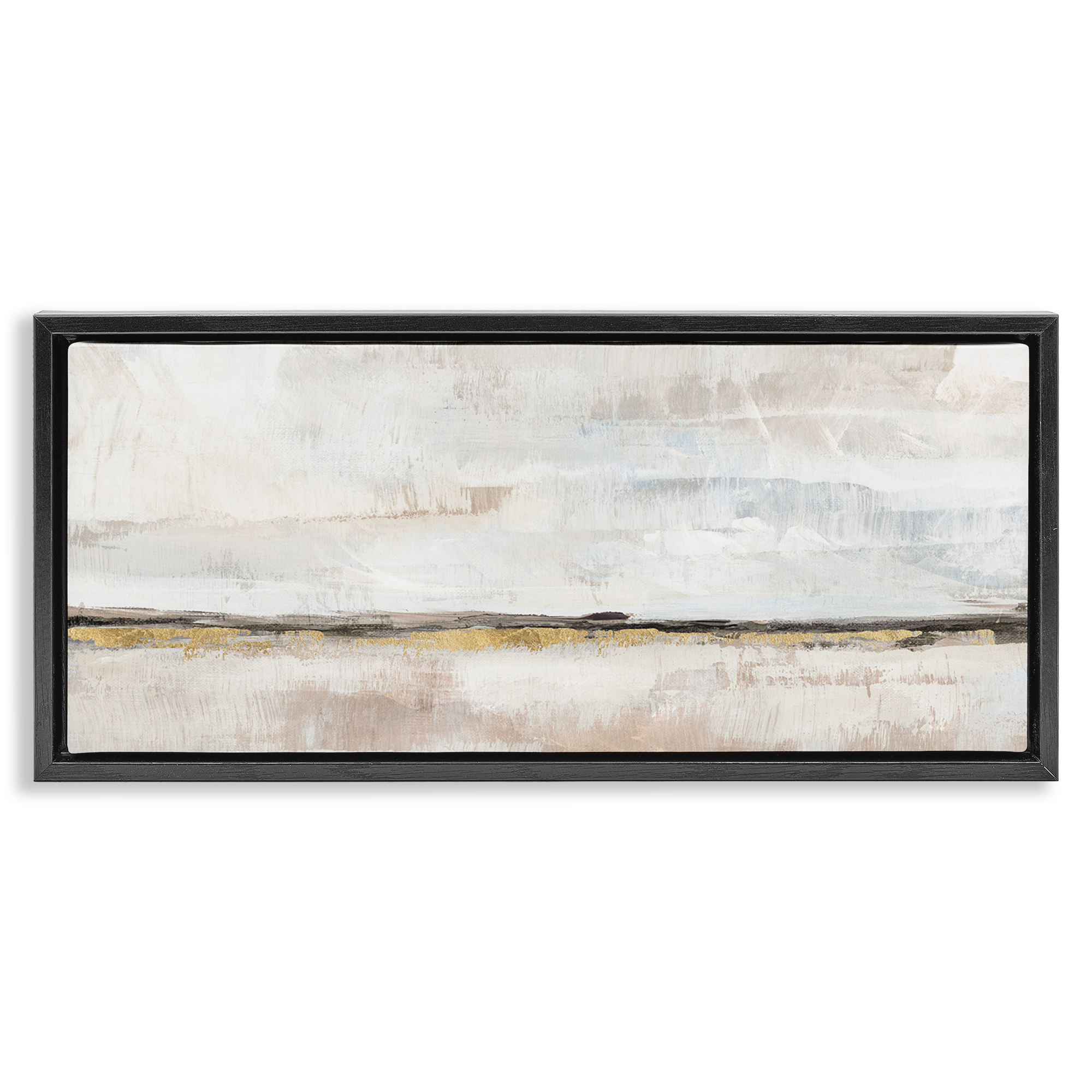 Stupell Industries Neutral Horizon Landscape Abstract Painting Black Floater Framed Canvas Art Print Wall Art, 31 x 14