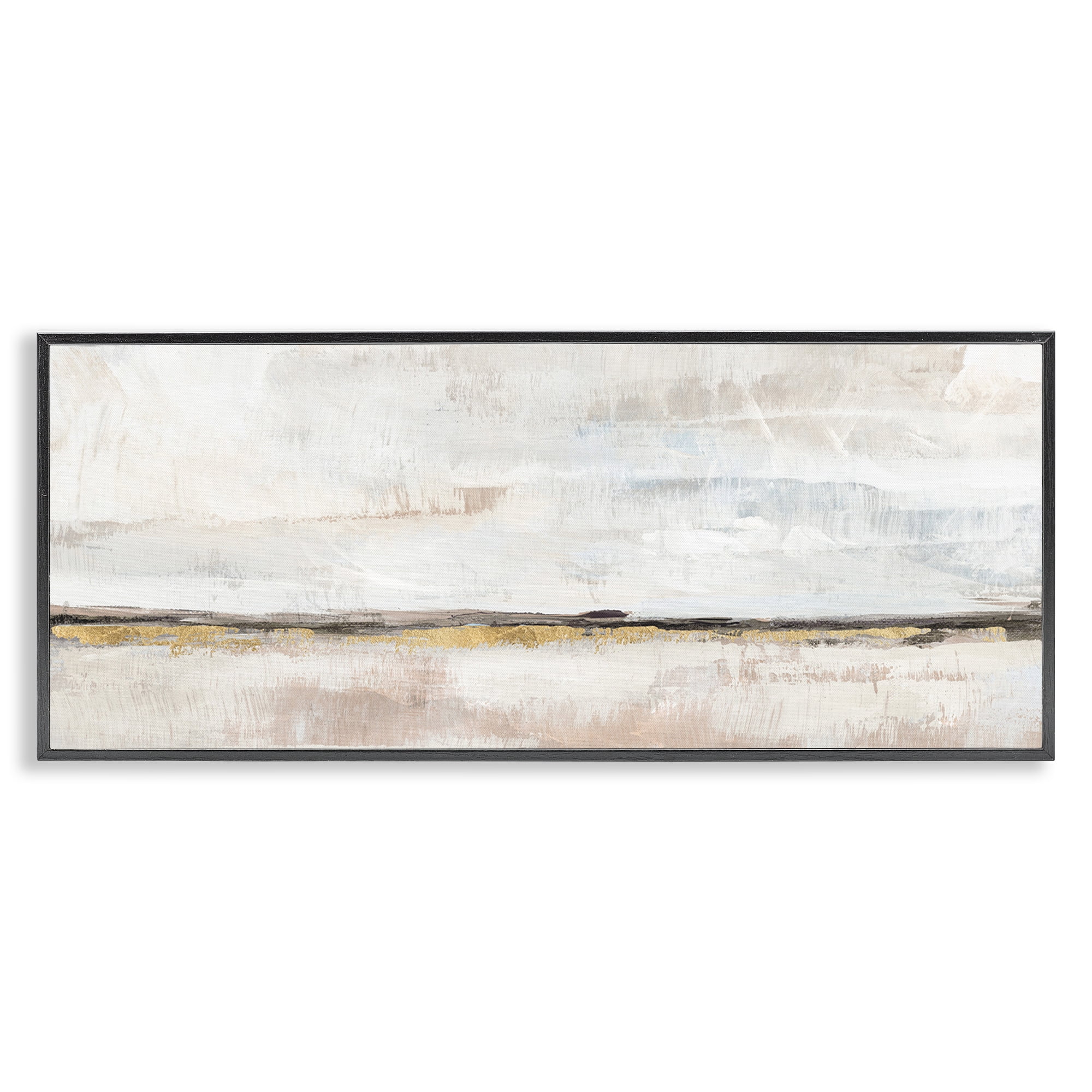 Stupell Industries Neutral Horizon Landscape Abstract Painting Black Framed Art Print Wall Art, 24 x 10