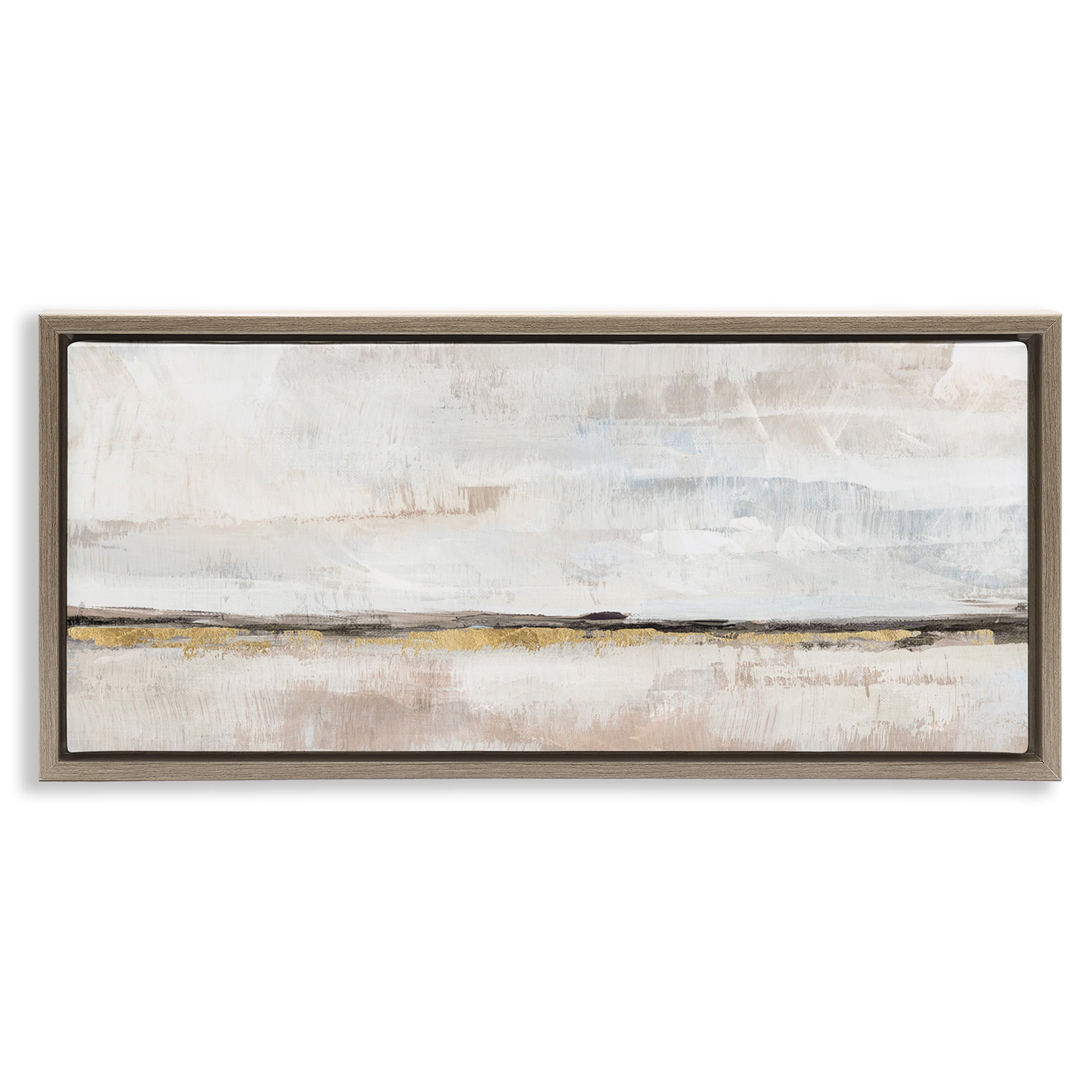 Stupell Industries Neutral Horizon Landscape Abstract Painting Brown Floater Framed Canvas Art Print Wall Art, 25 x 11
