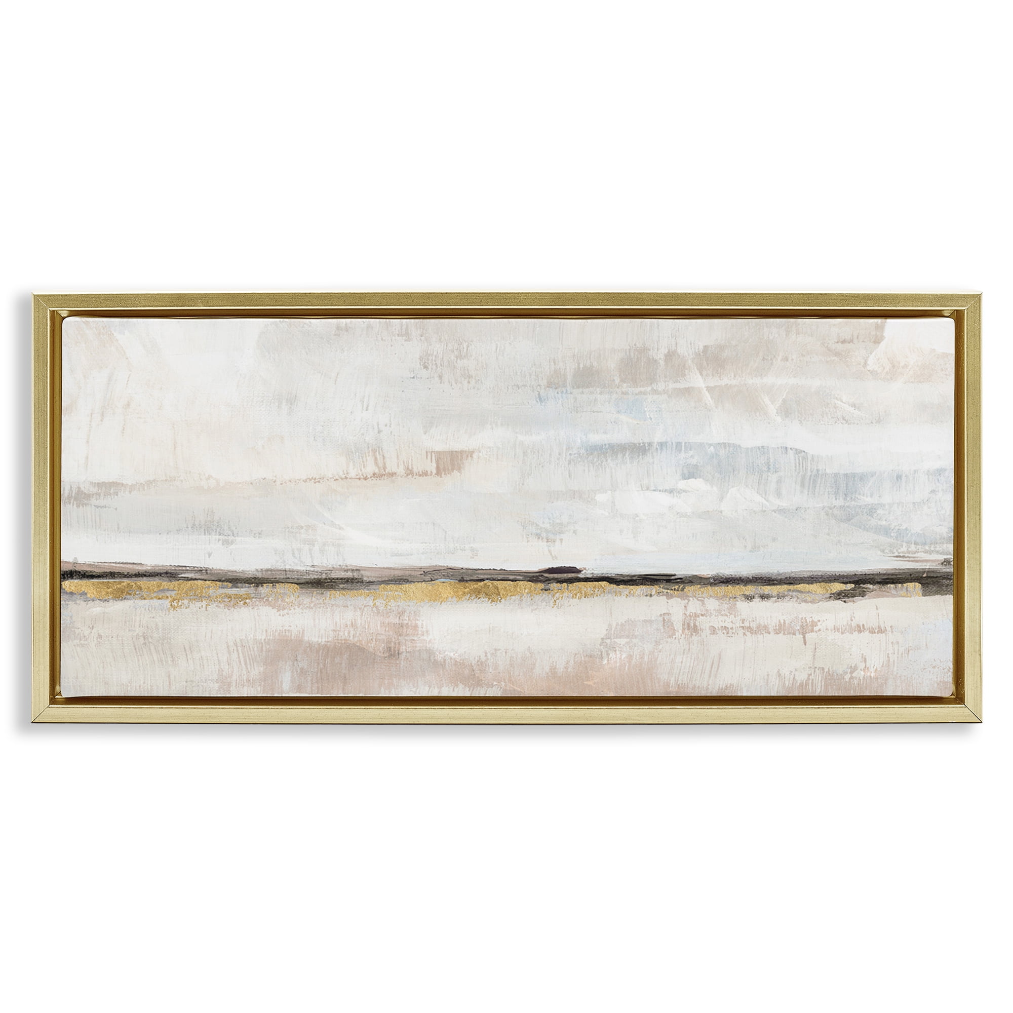 Stupell Industries Neutral Horizon Landscape Abstract Painting Gold Floater Framed Canvas Art Print Wall Art, 25 x 11