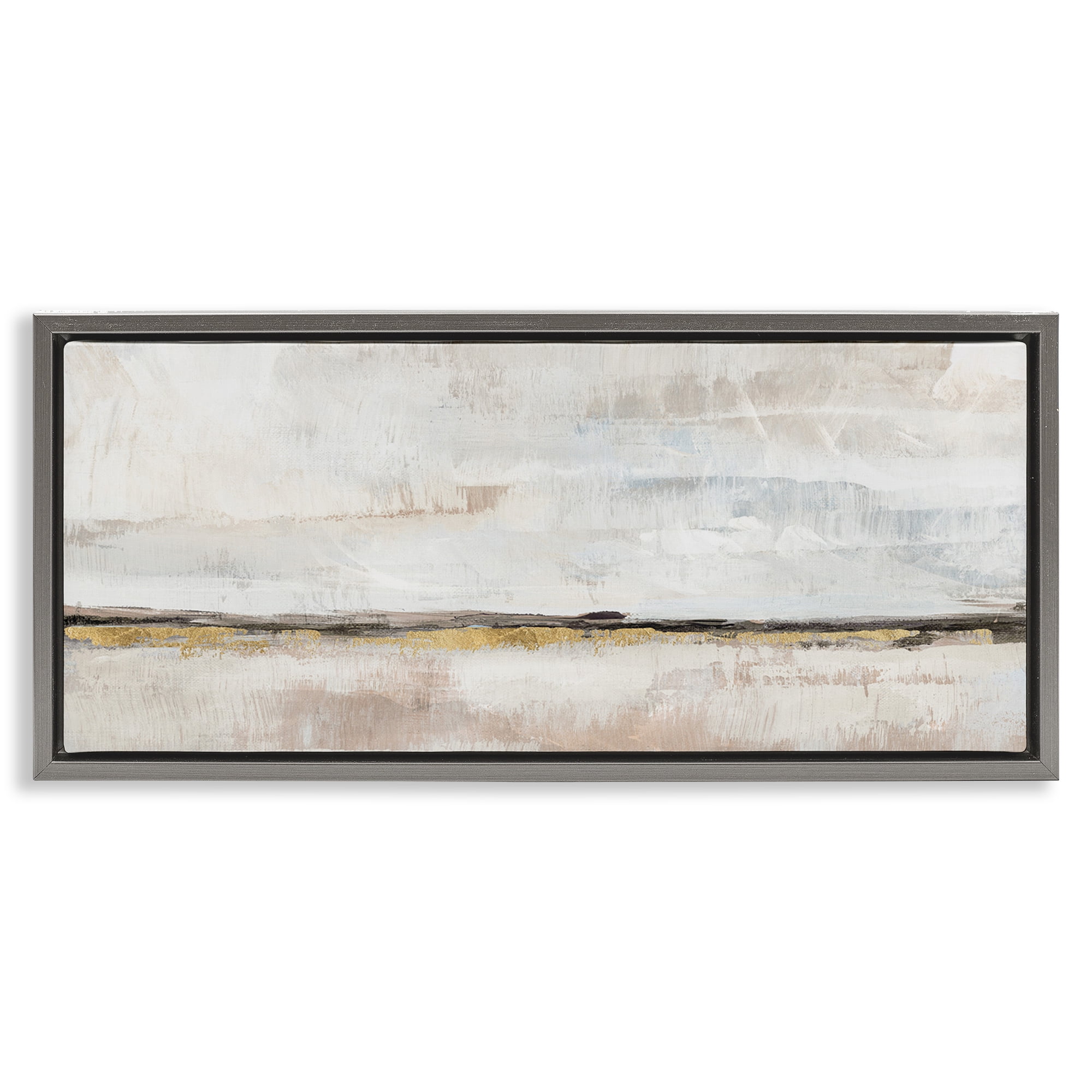 Stupell Industries Neutral Horizon Landscape Abstract Painting Gray Floater Framed Canvas Art Print Wall Art, 31 x 14