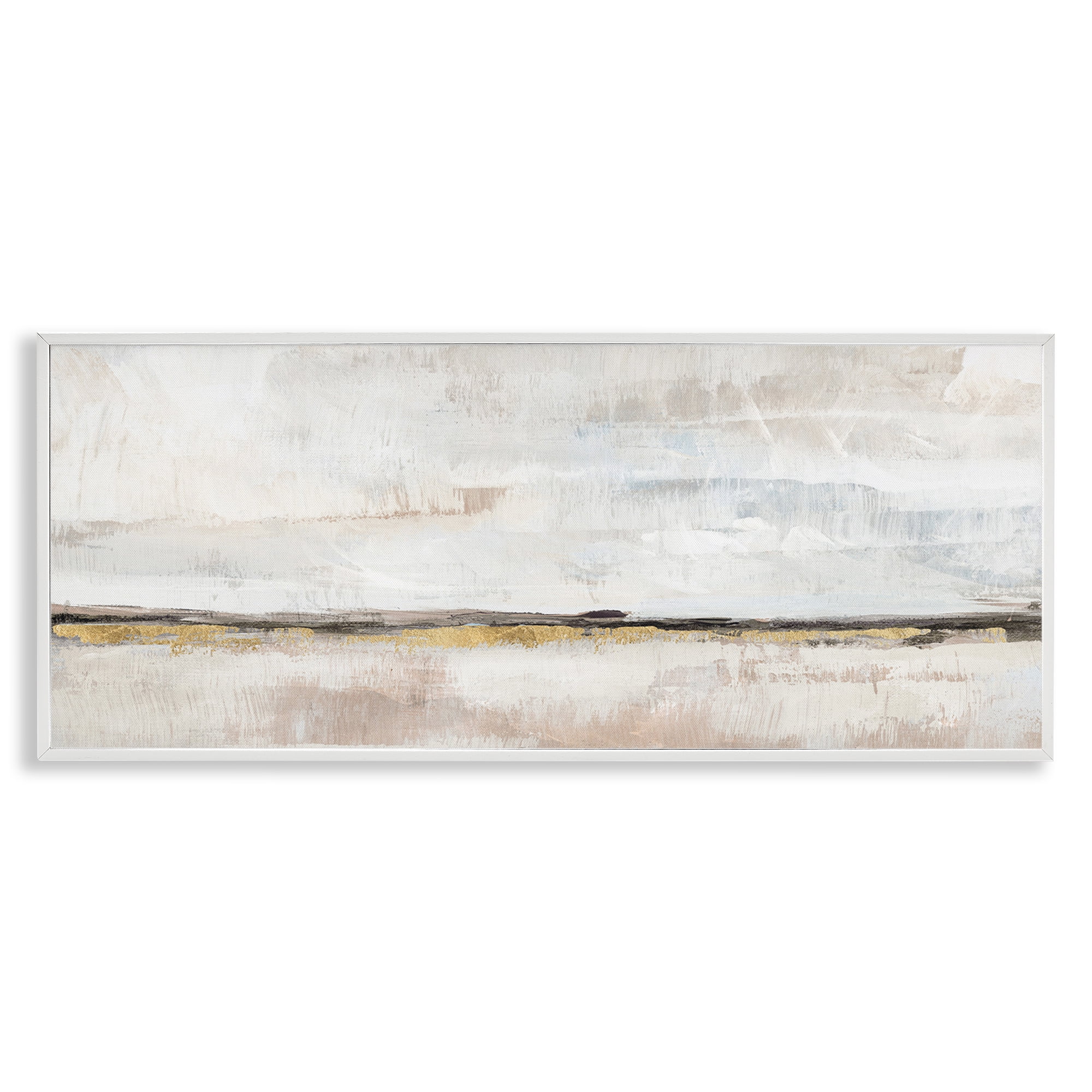 Stupell Industries Neutral Horizon Landscape Abstract Painting White Framed Art Print Wall Art, 30 x 13