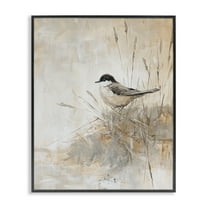 Stupell Industries Neutral Hued Chickadee Black Framed Giclee Art design by Petal Prints Design, 14 x 11