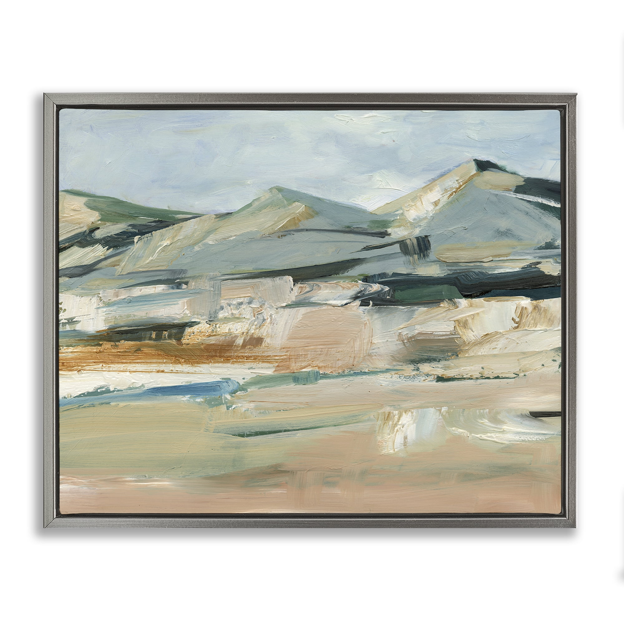 Stupell Industries Neutral Hued Mountains Landscape & Nature Painting Gray Floater Framed Canvas Art Print Wall Art, 31 x 25