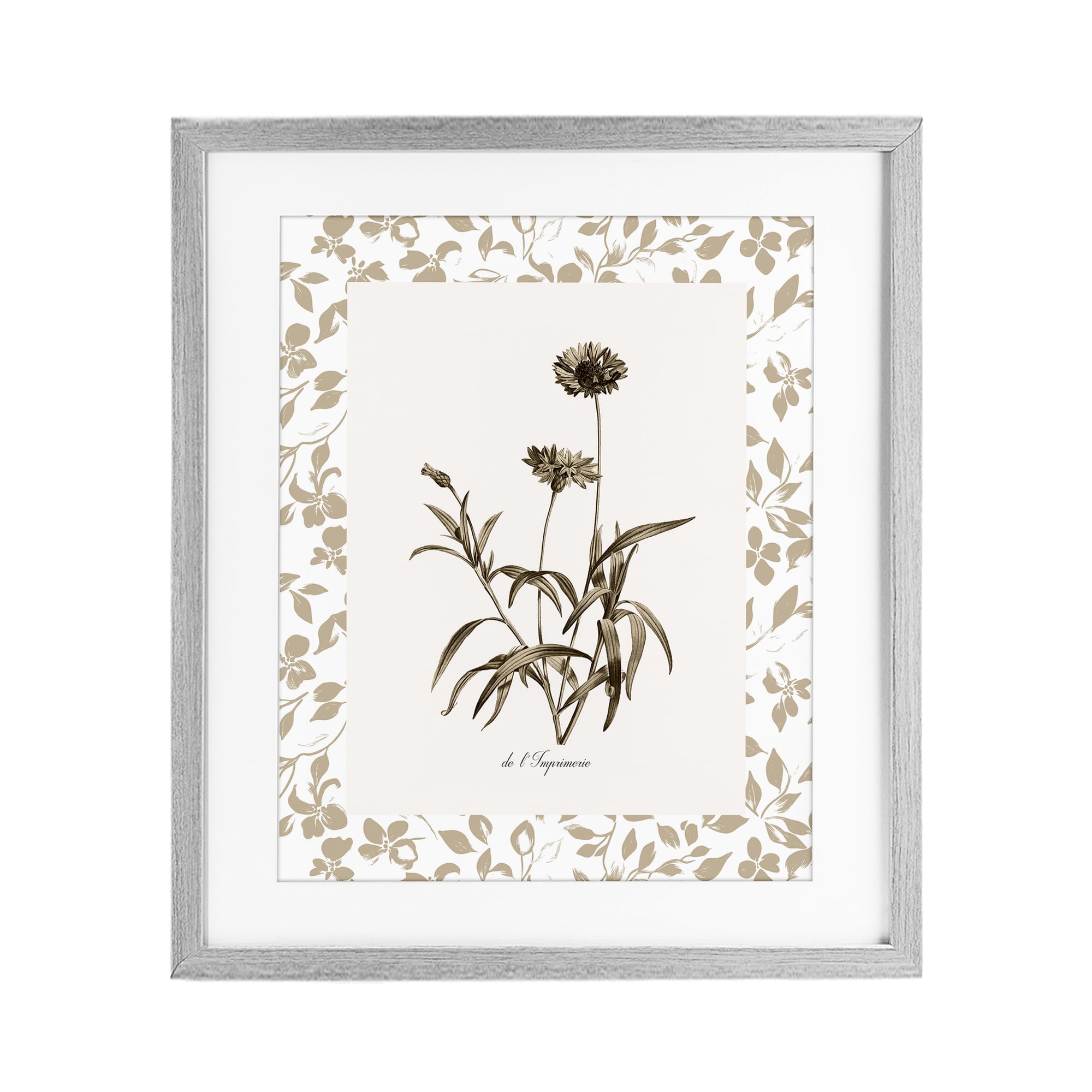 Stupell Industries Neutral Imperial Flowers Gray Framed Print Under Glass, design by Kelly Donovan
