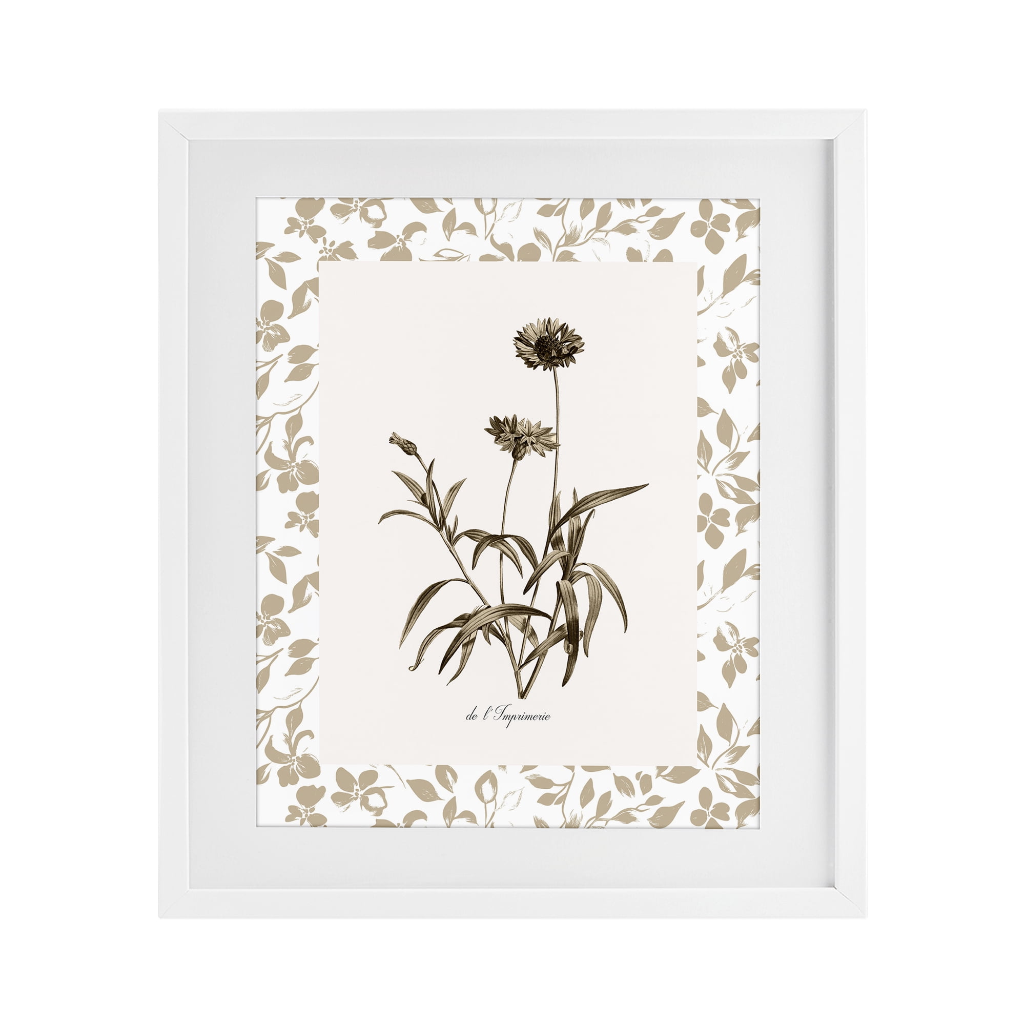Stupell Industries Neutral Imperial Flowers White Framed Print Under Glass, design by Kelly Donovan