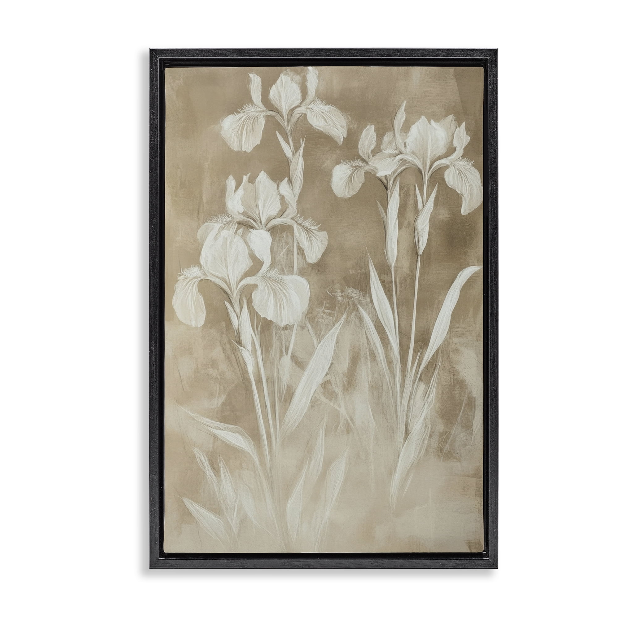 Stupell Industries Neutral Iris Botanical Study Black Framed Floater Canvas Wall Art, design by Petal Prints Design