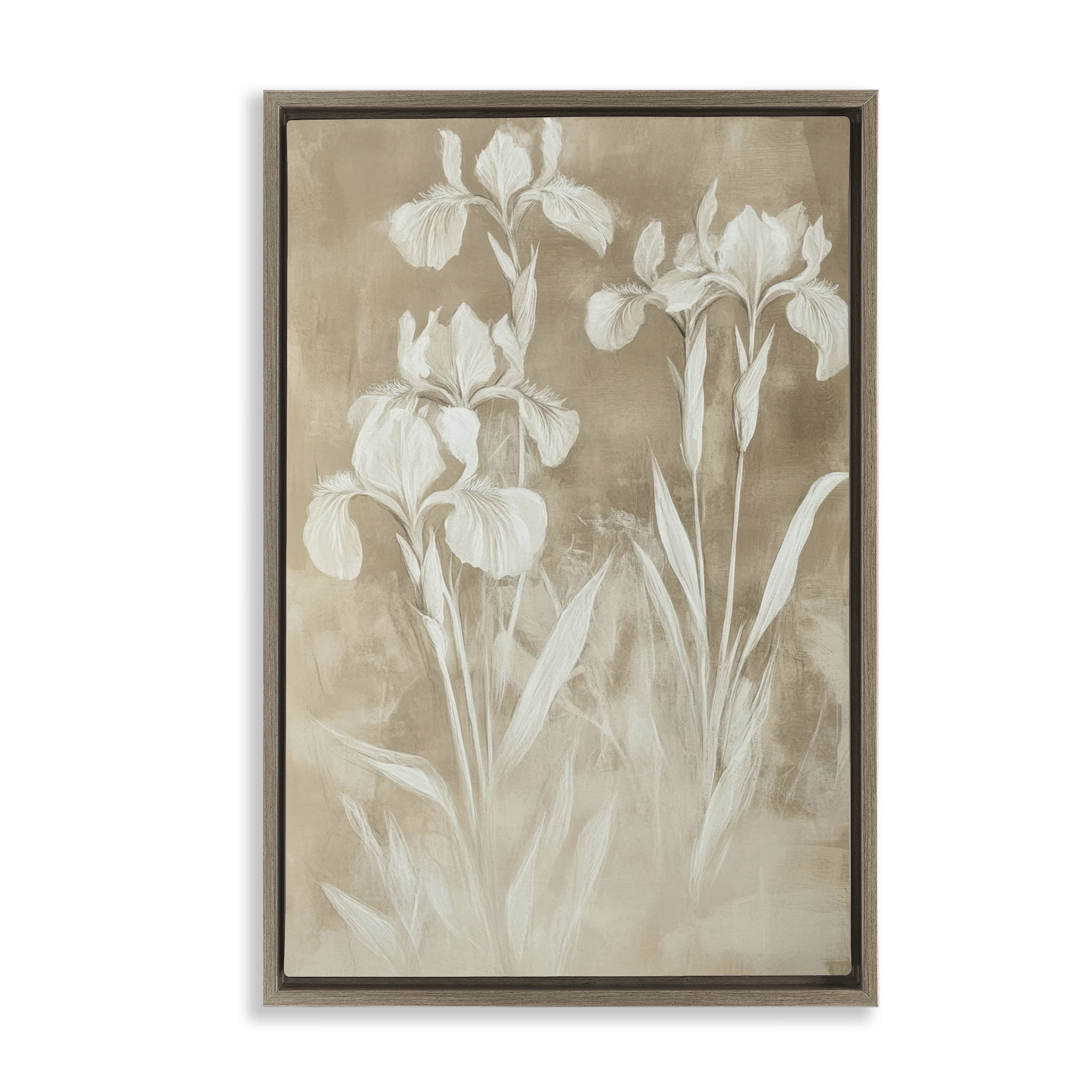 Stupell Industries Neutral Iris Botanical Study Brown Framed Floater Canvas Wall Art, design by Petal Prints Design
