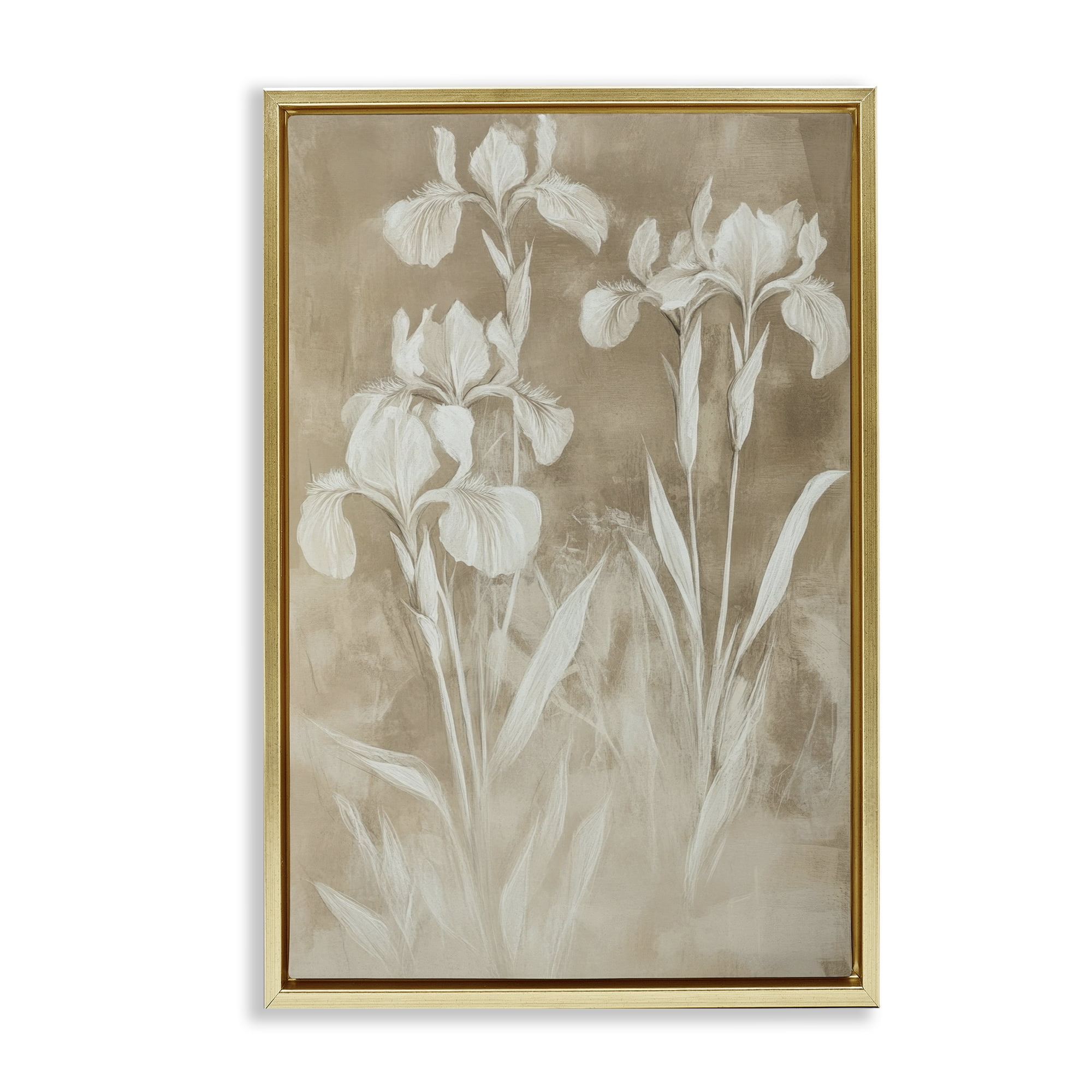 Stupell Industries Neutral Iris Botanical Study Gold Framed Floater Canvas Wall Art, design by Petal Prints Design