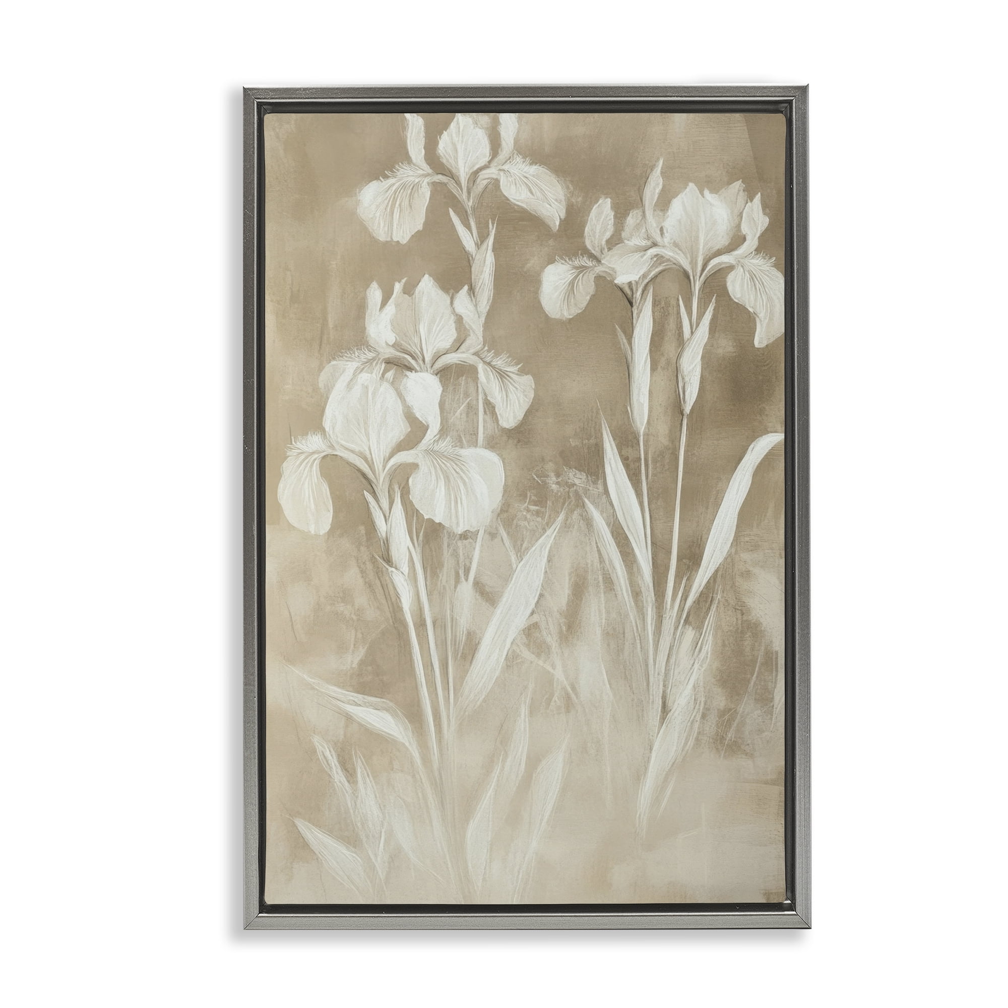 Stupell Industries Neutral Iris Botanical Study Gray Framed Floater Canvas Wall Art, design by Petal Prints Design