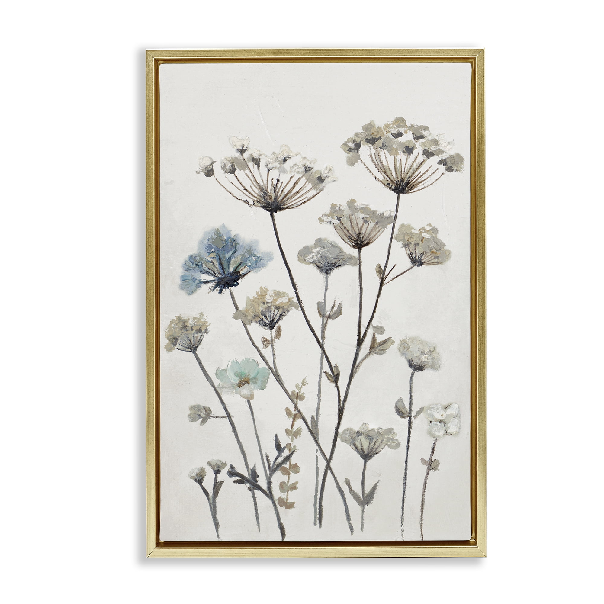 Stupell Industries Neutral Jardin Azul Gold Framed Floater Canvas Wall Art, design by Patricia Pinto