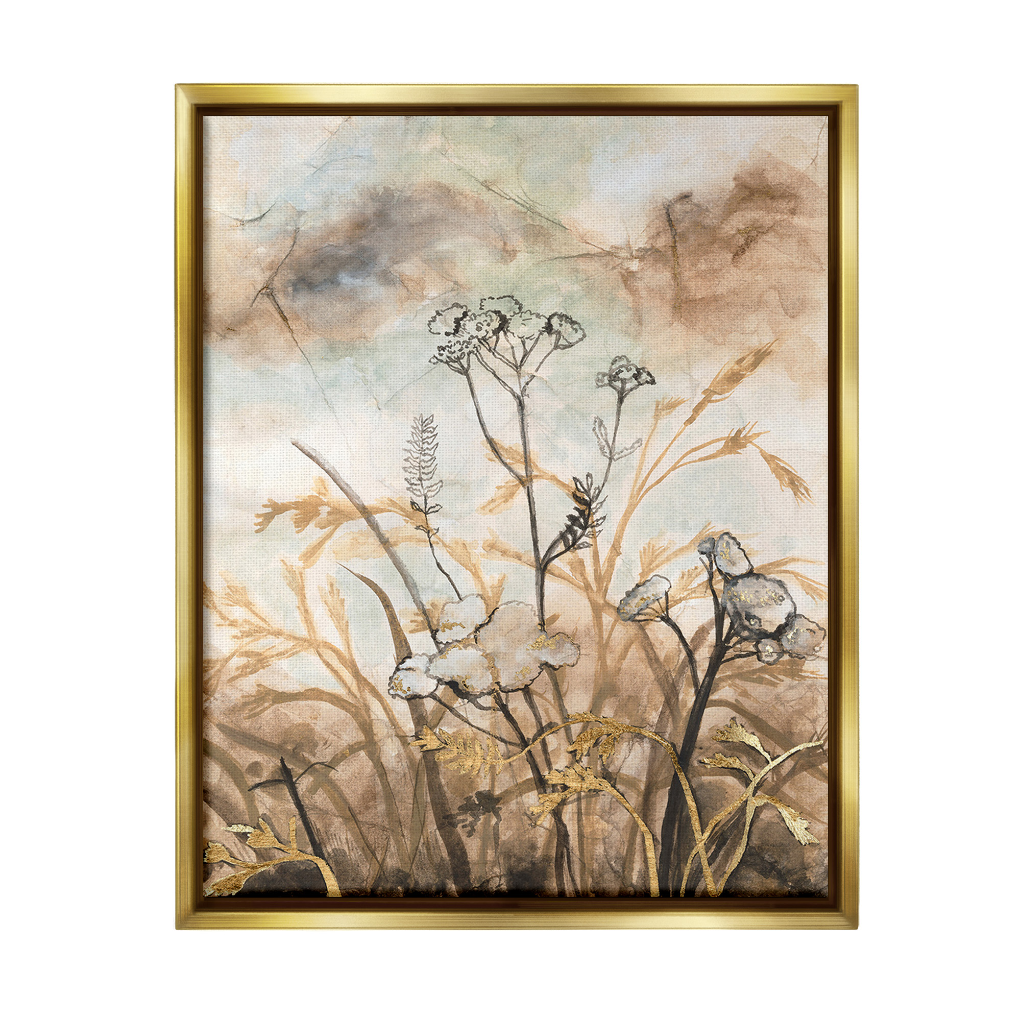 Stupell Industries Neutral Landscape Collage Landscape Painting Gold Floater Framed Canvas Art Print Wall Art, 25 x 31