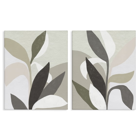 Stupell Industries Neutral Leaf Shapes Floral Painting Wrapped Canvas Canvas Art Print Wall Art, 16 x 20, Set of 2
