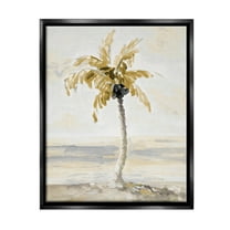 Stupell Industries Neutral Lone Palm Tree Landscape Painting Black Floater Framed Canvas Art Print Wall Art, 17 x 21