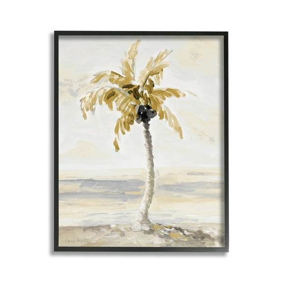 Stupell Industries Neutral Lone Palm Tree Landscape Painting Black Framed Art Print Wall Art, 11 x 14