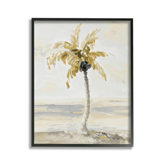 Stupell Industries Neutral Lone Palm Tree Landscape Painting Black Framed Art Print Wall Art, 24 x 30