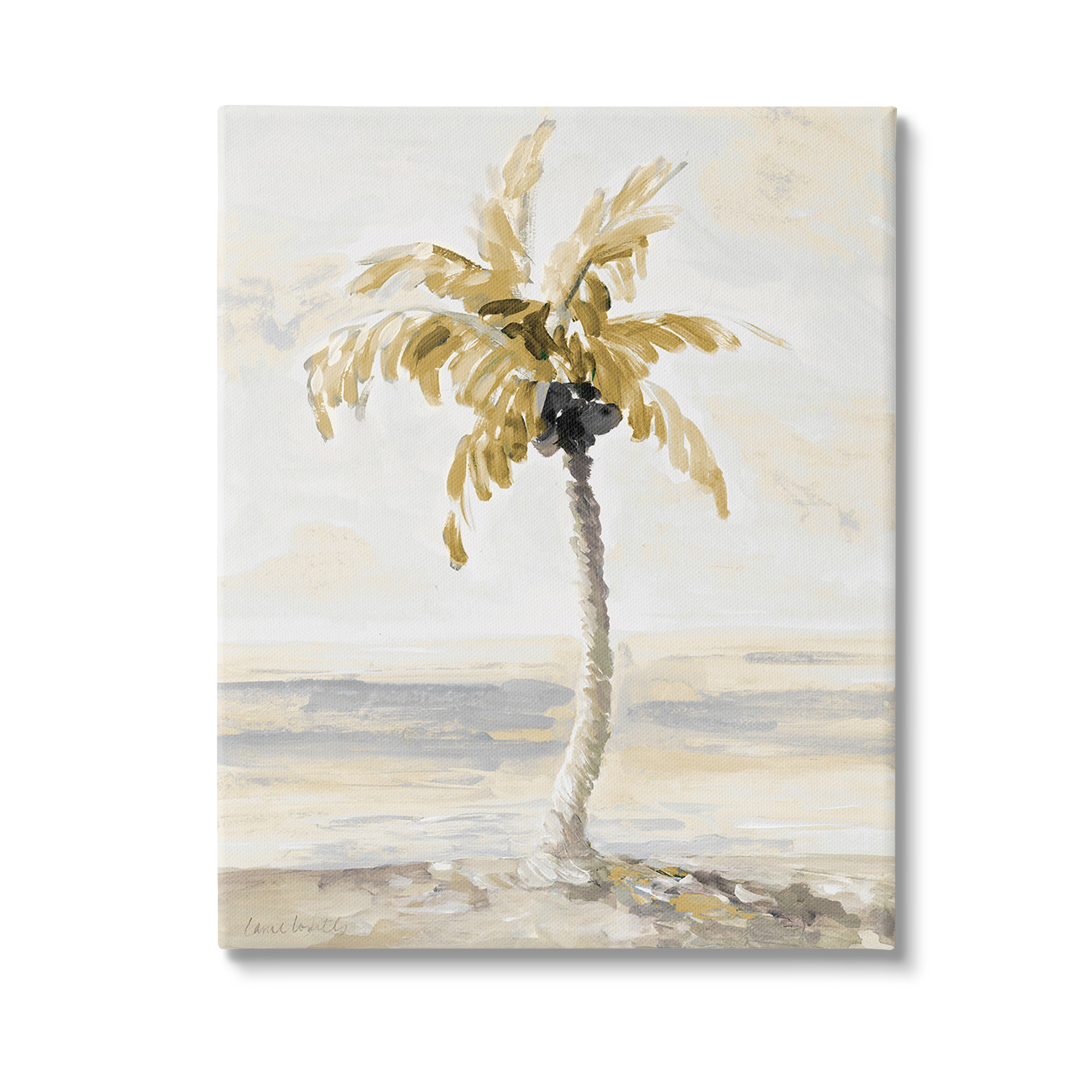 Stupell Industries Neutral Lone Palm Tree Landscape Painting Gallery Wrapped Canvas Art Print Wall Art, 30 x 40