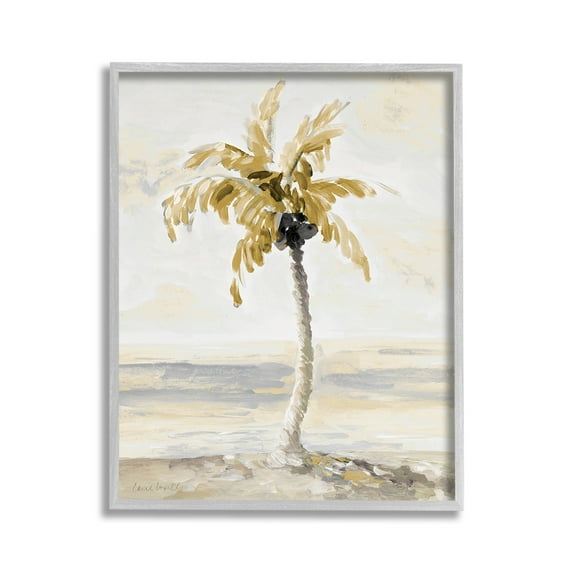 Stupell Industries Neutral Lone Palm Tree Landscape Painting Gray Framed Art Print Wall Art, 11 x 14