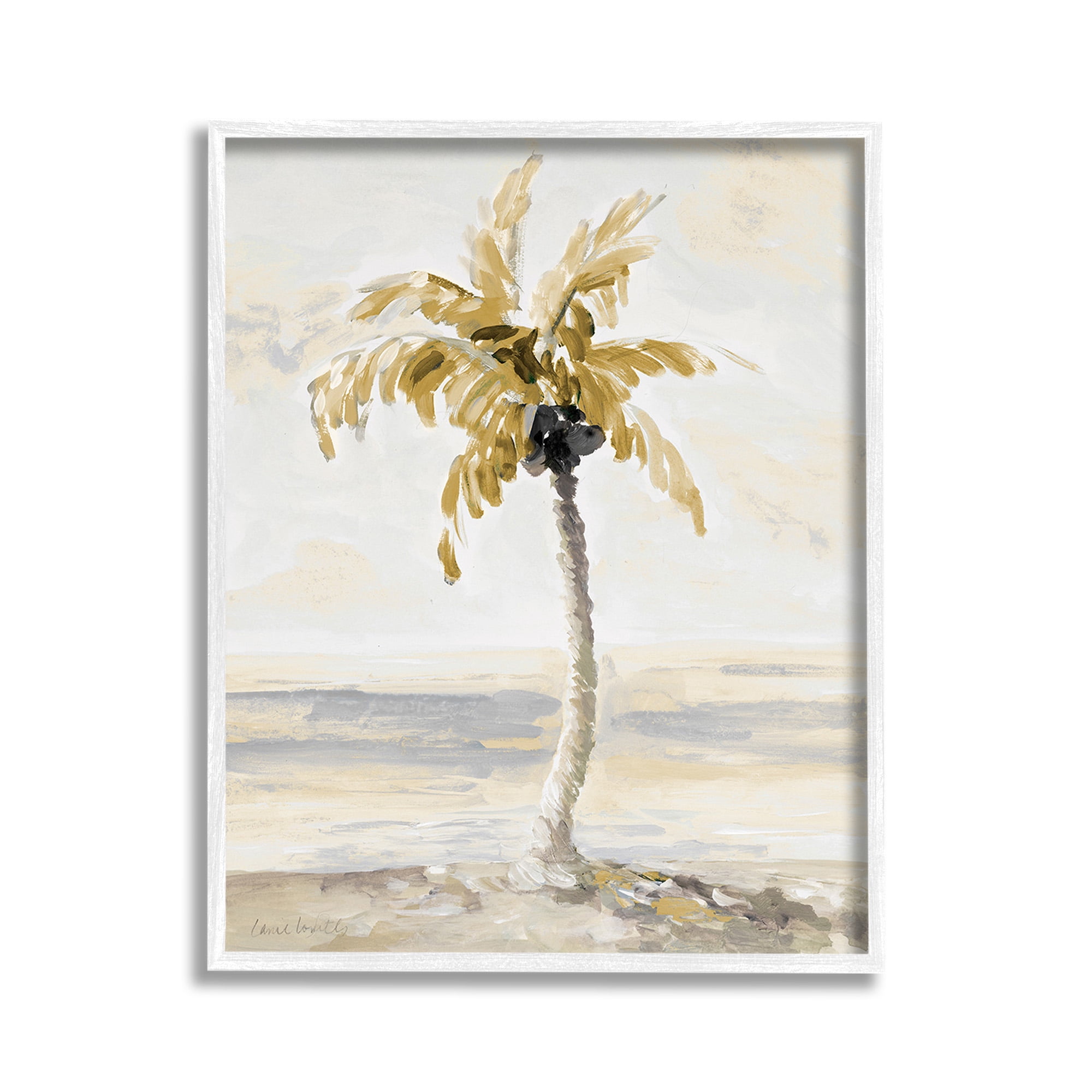 Stupell Industries Neutral Lone Palm Tree Landscape Painting White Framed Art Print Wall Art, 11 x 14