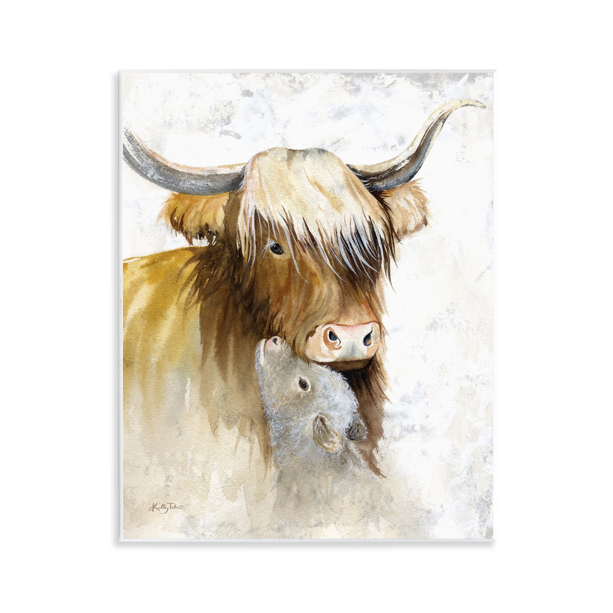 Stupell Industries Neutral Longhorn & Calf Animals & Insects Painting Unframed Art Print Wall Art, 11 x 14