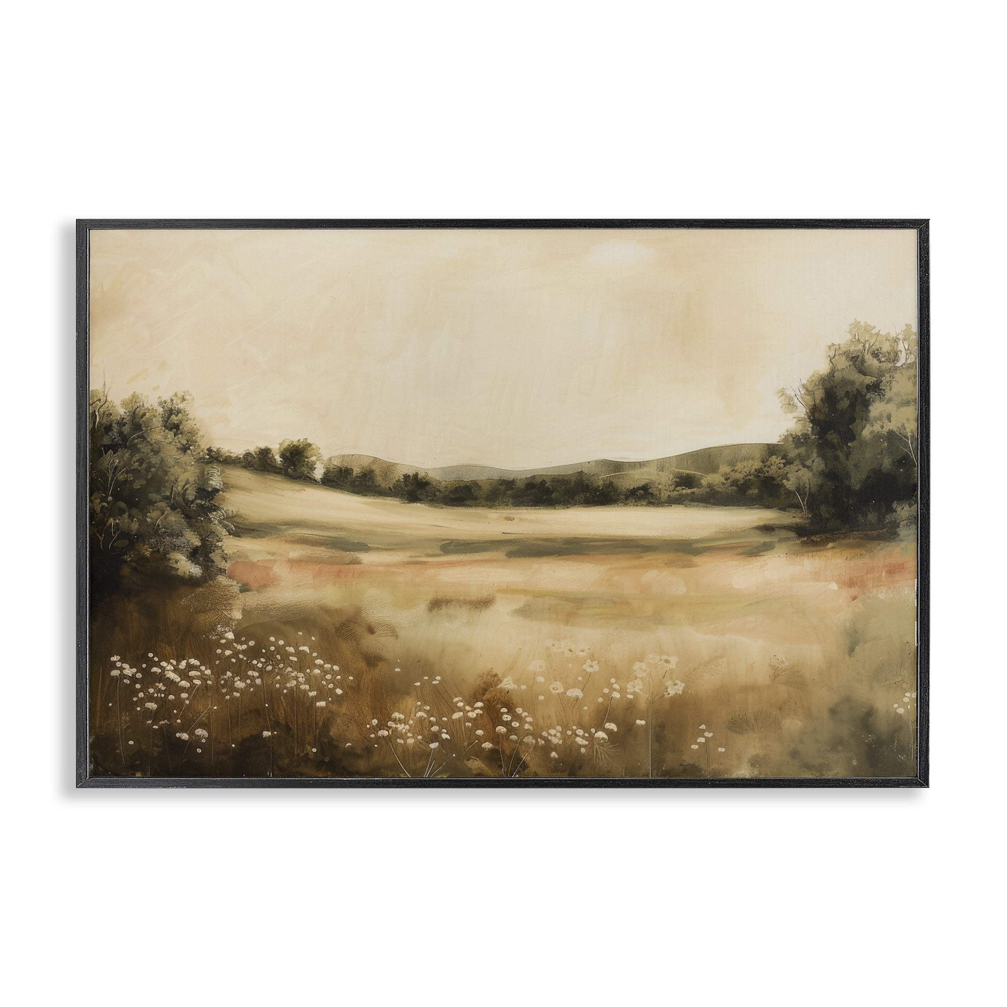 Stupell Industries Neutral Meadow Landscape Landscape & Nature Painting Black Framed Art Print Wall Art, 30 x 20