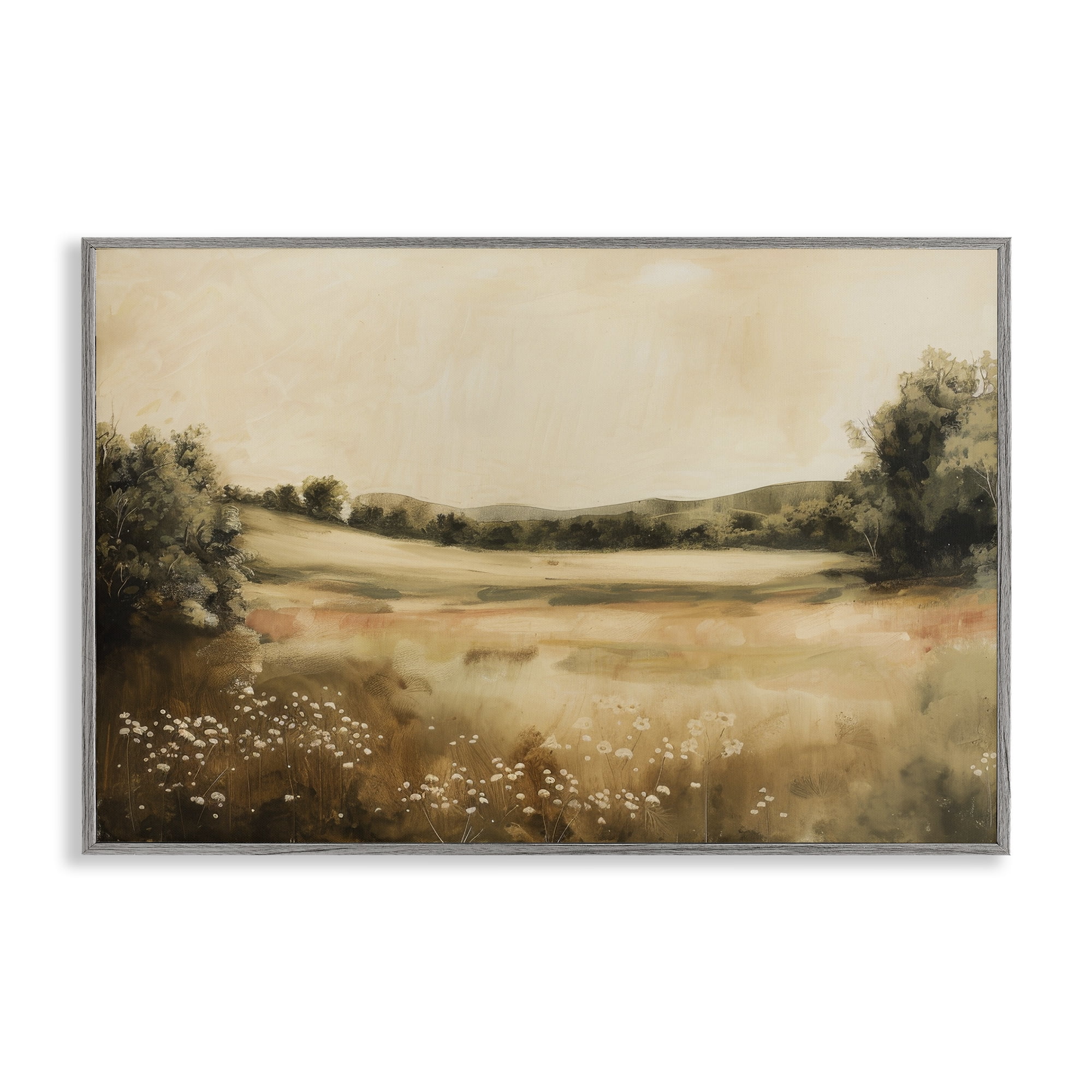 Stupell Industries Neutral Meadow Landscape Landscape & Nature Painting Gray Framed Art Print Wall Art, 24 x 16