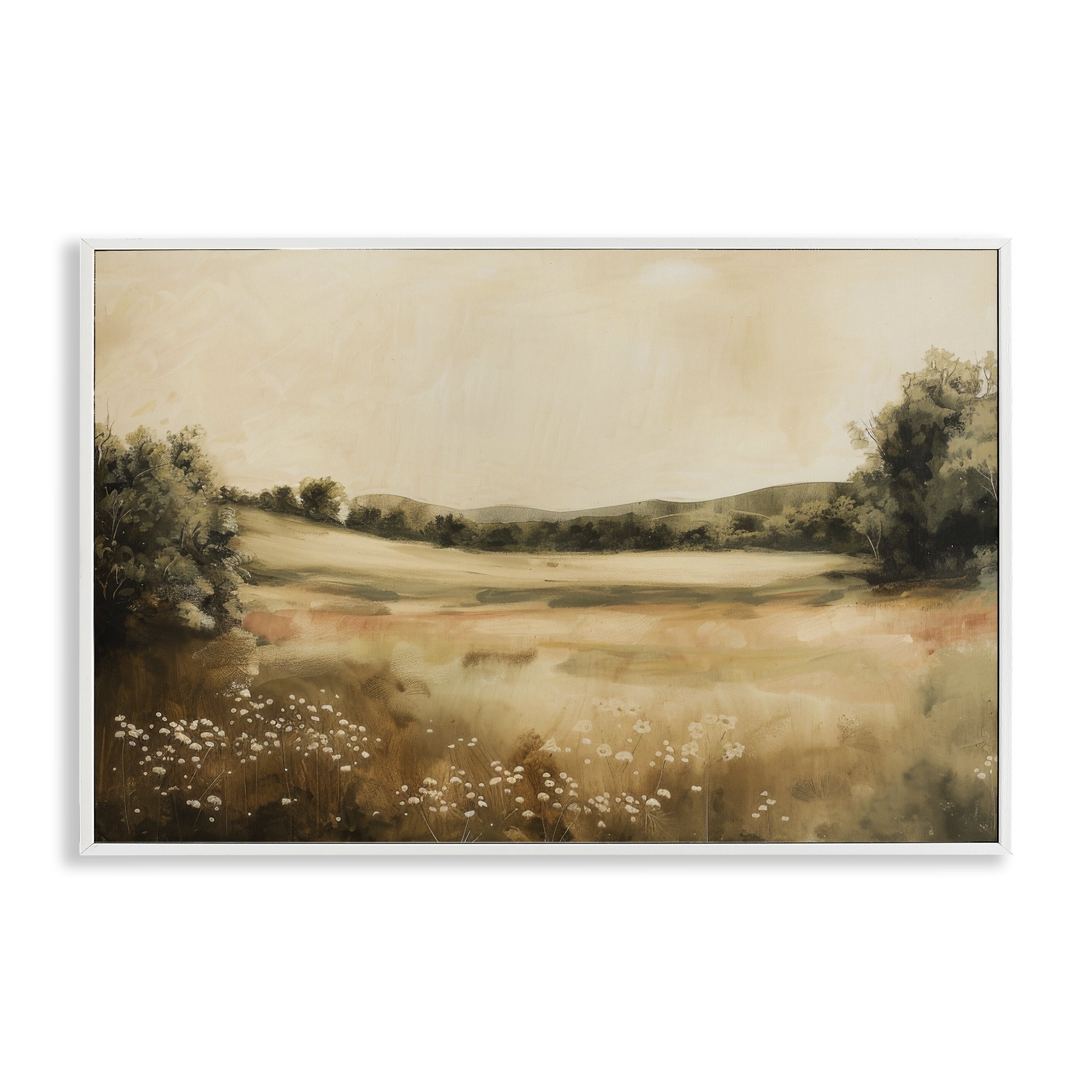 Stupell Industries Neutral Meadow Landscape Landscape & Nature Painting White Framed Art Print Wall Art, 30 x 20