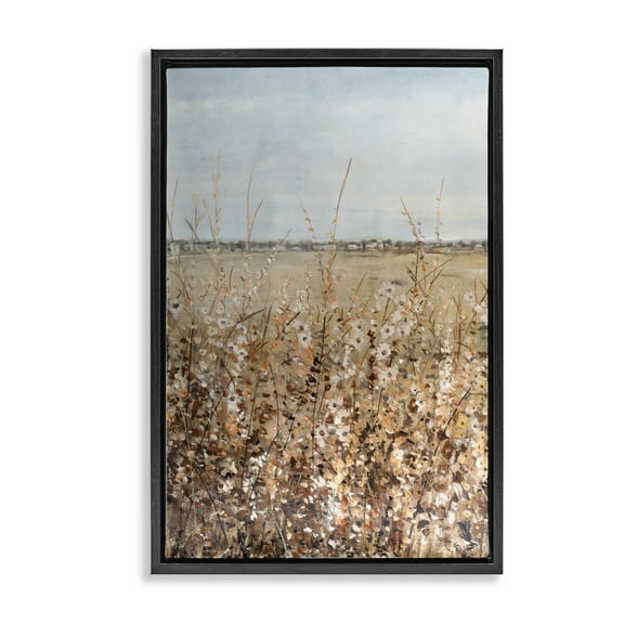 Stupell Industries Neutral Meadow Sprigs Landscape & Nature Painting Black Floater Framed Canvas Art Print Wall Art, 17 x 25