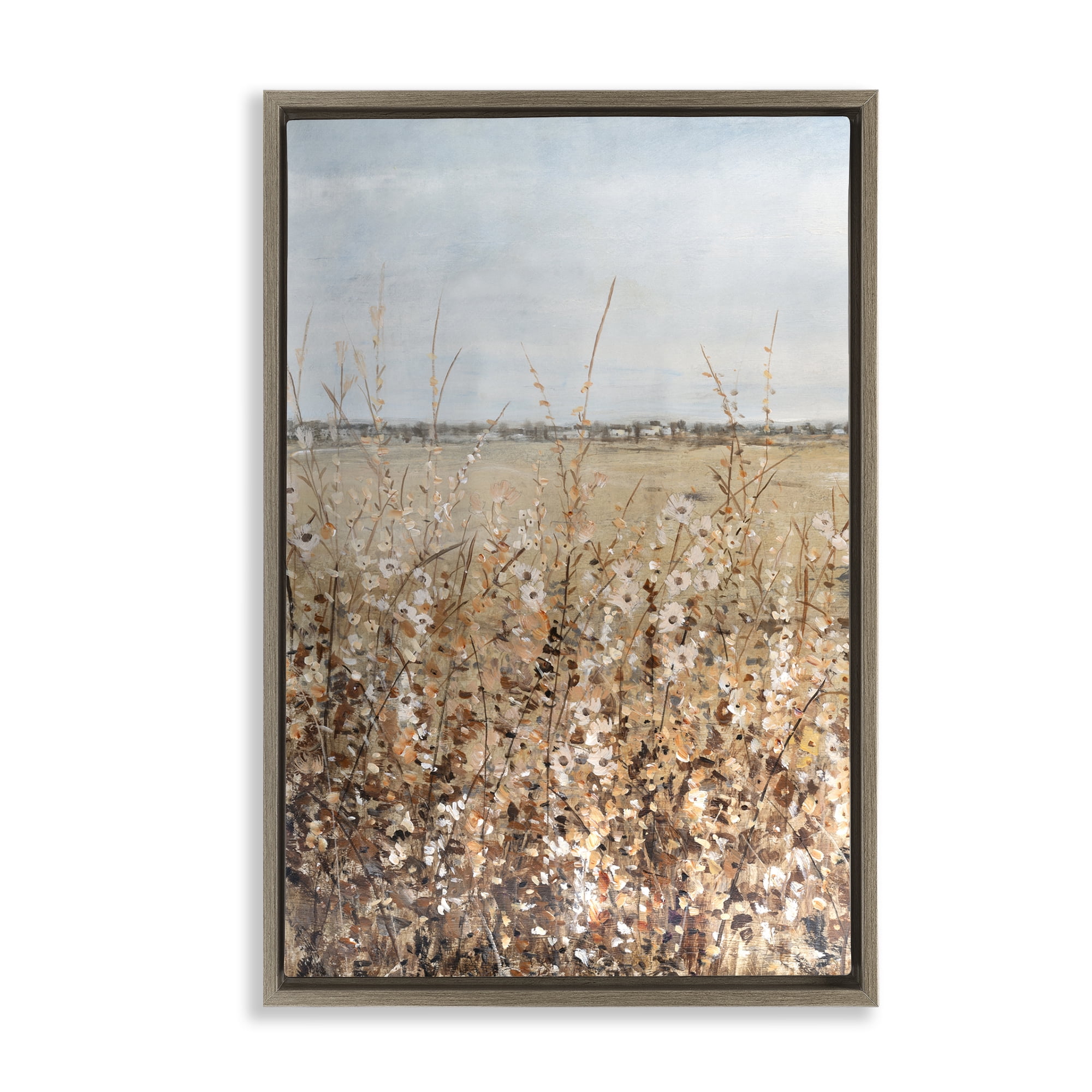 Stupell Industries Neutral Meadow Sprigs Landscape & Nature Painting Brown Floater Framed Canvas Art Print Wall Art, 21 x 31