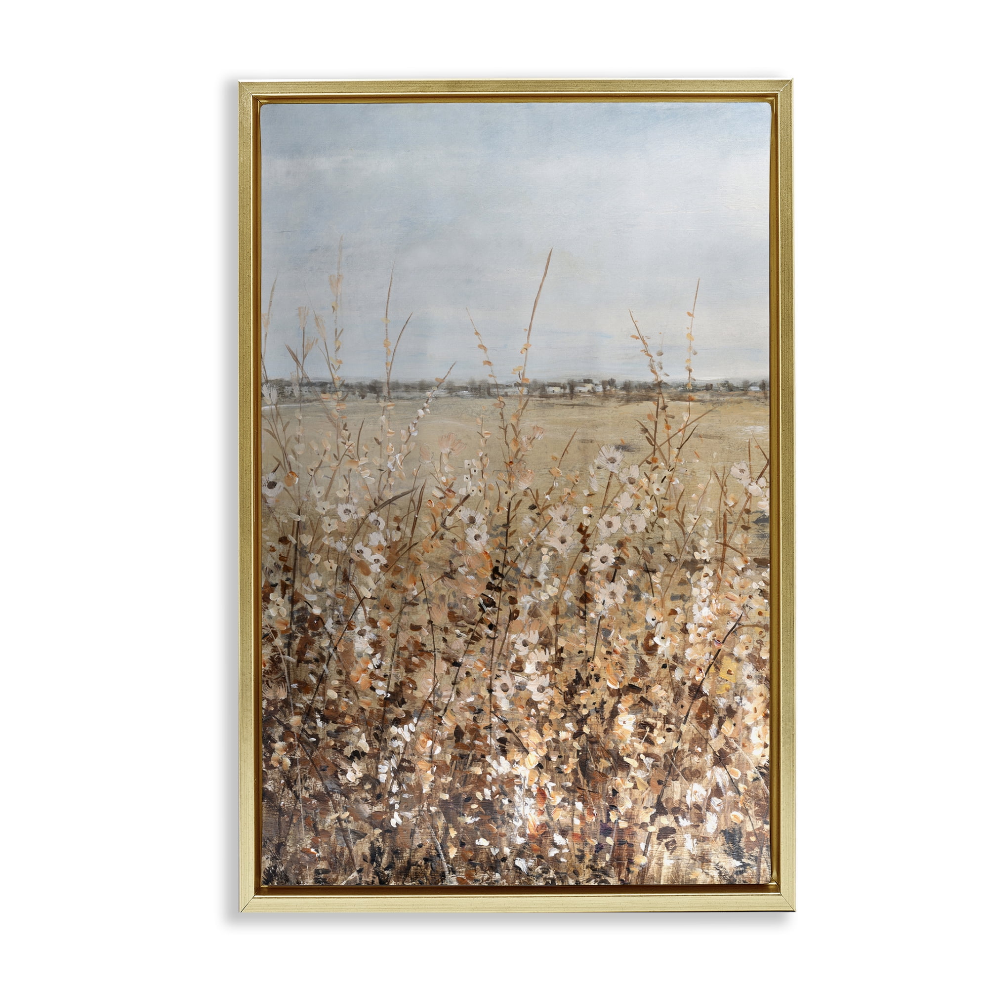 Stupell Industries Neutral Meadow Sprigs Landscape & Nature Painting Gold Floater Framed Canvas Art Print Wall Art, 17 x 25