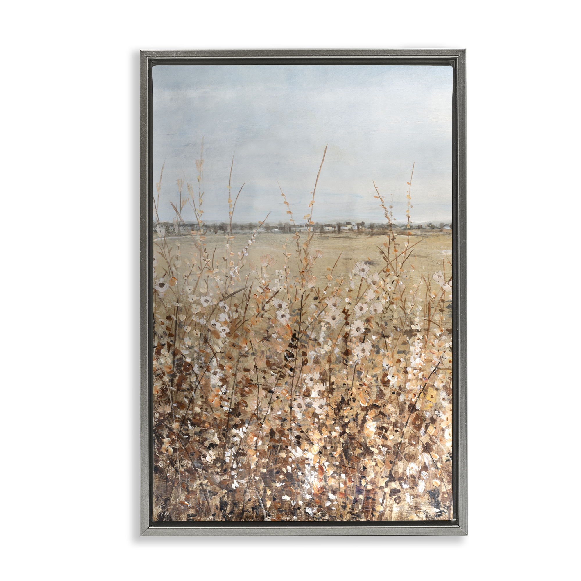 Stupell Industries Neutral Meadow Sprigs Landscape & Nature Painting Gray Floater Framed Canvas Art Print Wall Art, 17 x 25