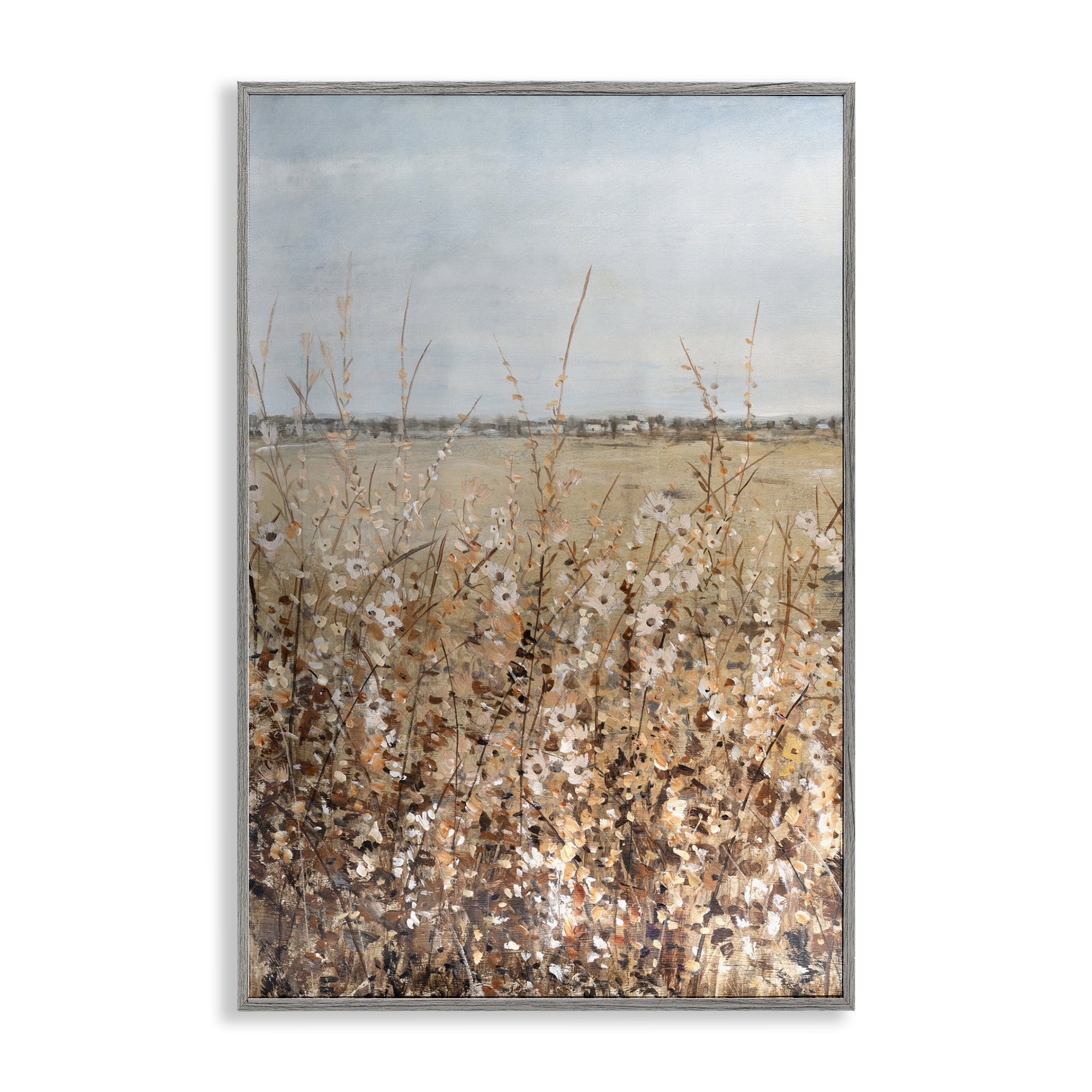 Stupell Industries Neutral Meadow Sprigs Landscape & Nature Painting Gray Framed Art Print Wall Art, 20 x 30