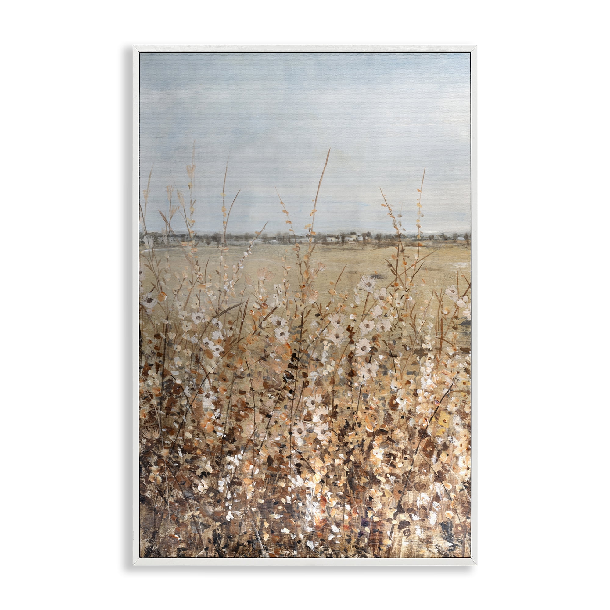 Stupell Industries Neutral Meadow Sprigs Landscape & Nature Painting White Framed Art Print Wall Art, 16 x 24