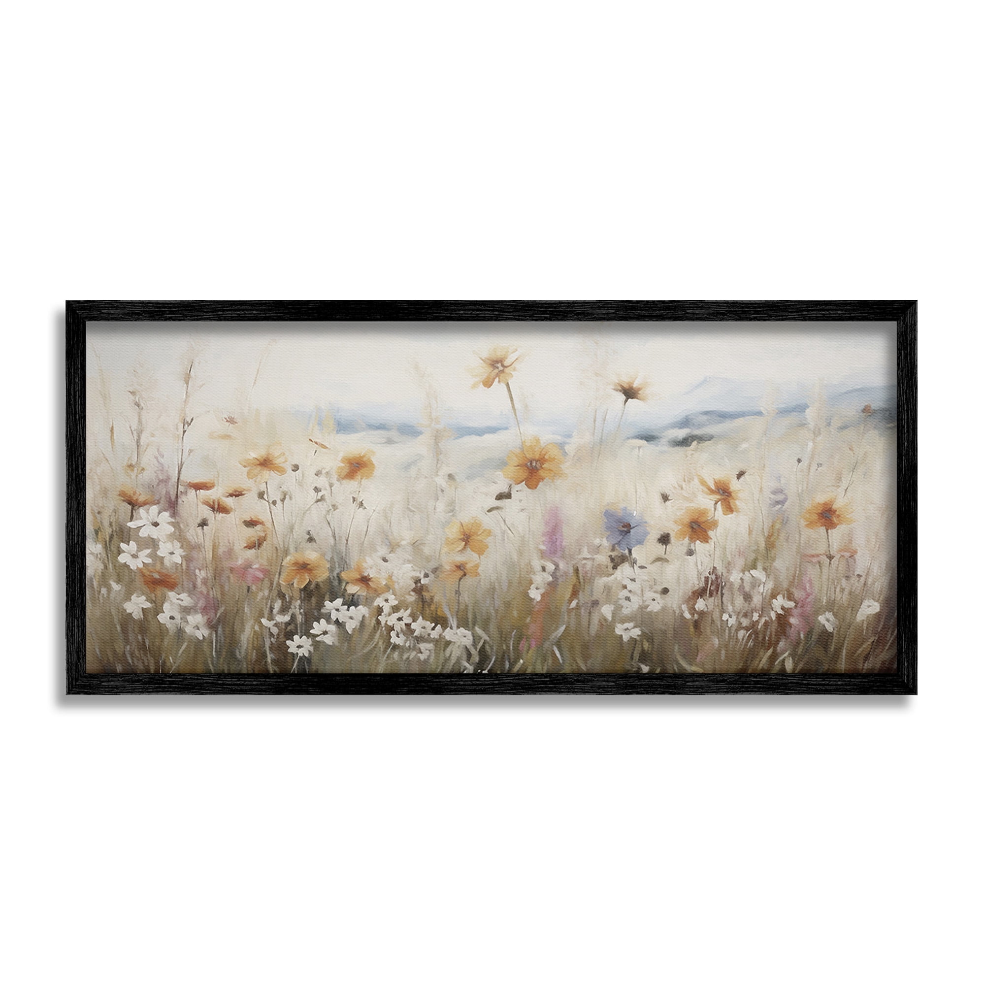 Stupell Industries Neutral Misty Meadow Botanical & Floral Painting Black Framed Art Print Wall Art, 30 x 13