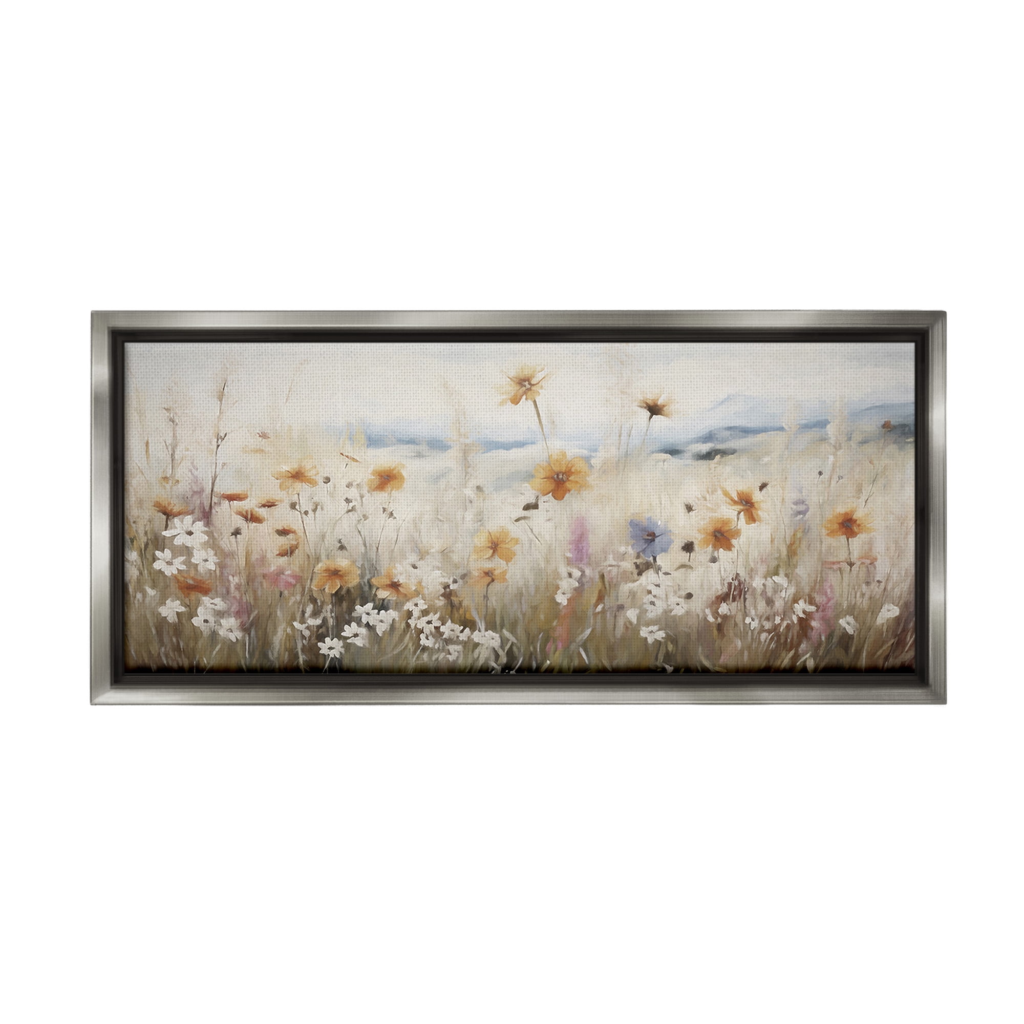 Stupell Industries Neutral Misty Meadow Botanical & Floral Painting Gray Floater Framed Canvas Art Print Wall Art, 25 x 11