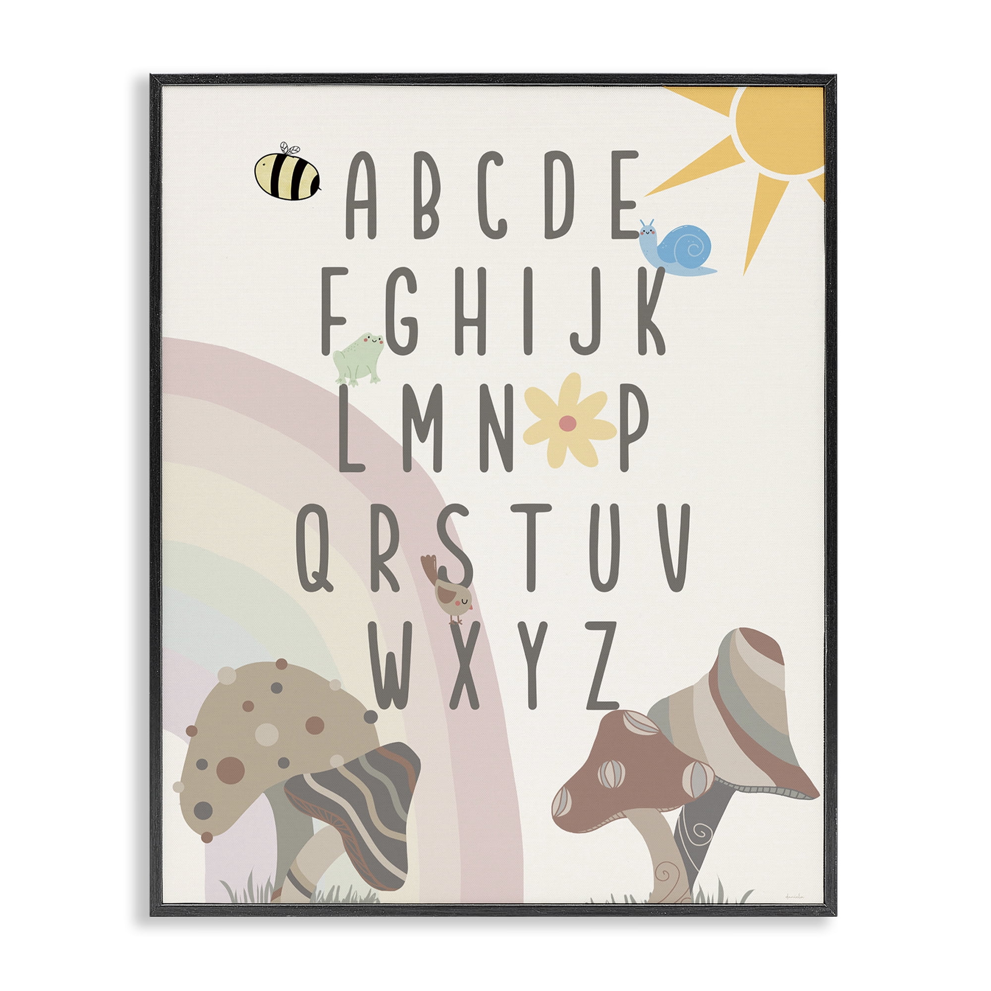 Stupell Industries Neutral Mushrooms Alphabet Botanical & Floral Painting Black Framed Art Print Wall Art, 16 x 20