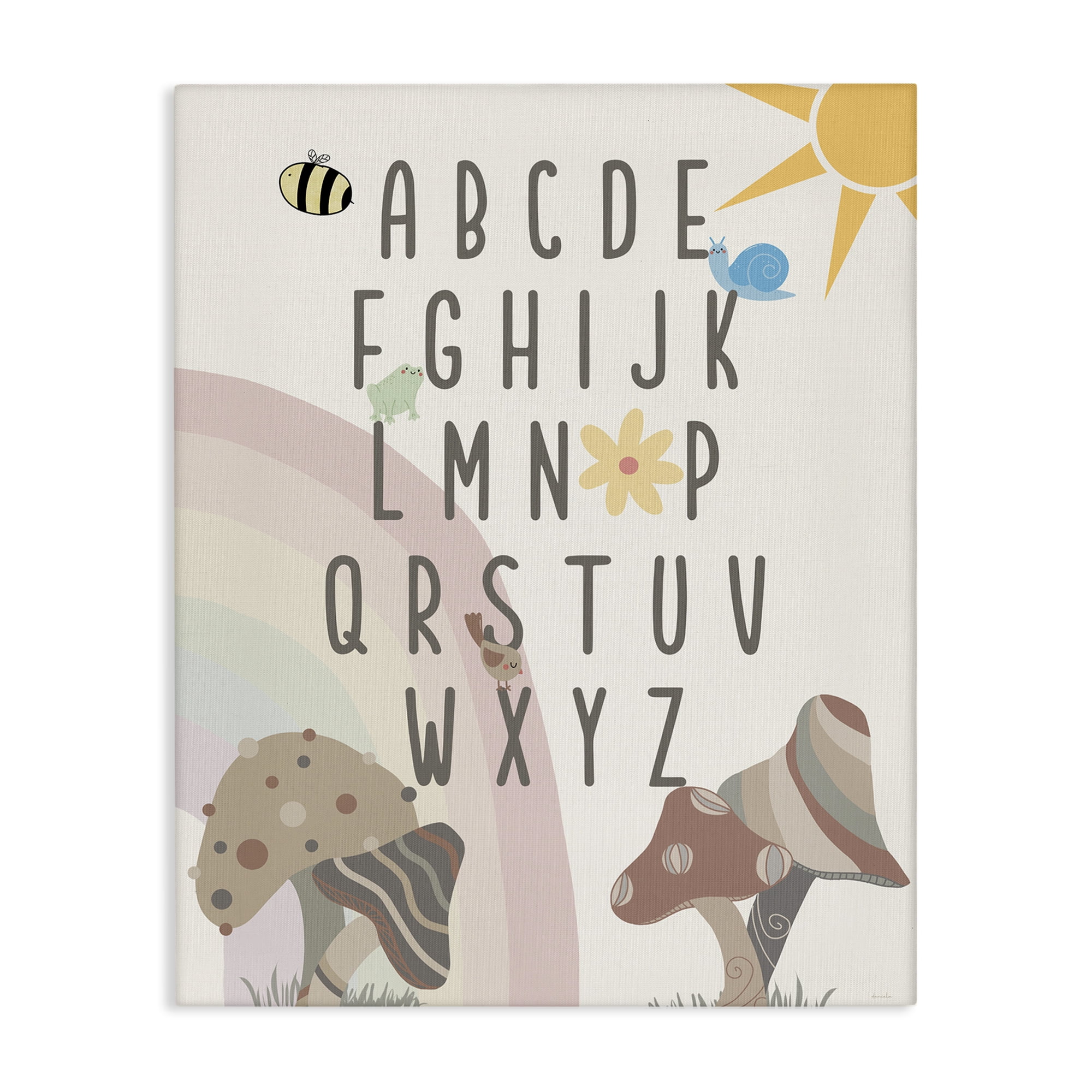Stupell Industries Neutral Mushrooms Alphabet Botanical & Floral Painting Gallery Wrapped Canvas Art Print Wall Art, 24 x 30