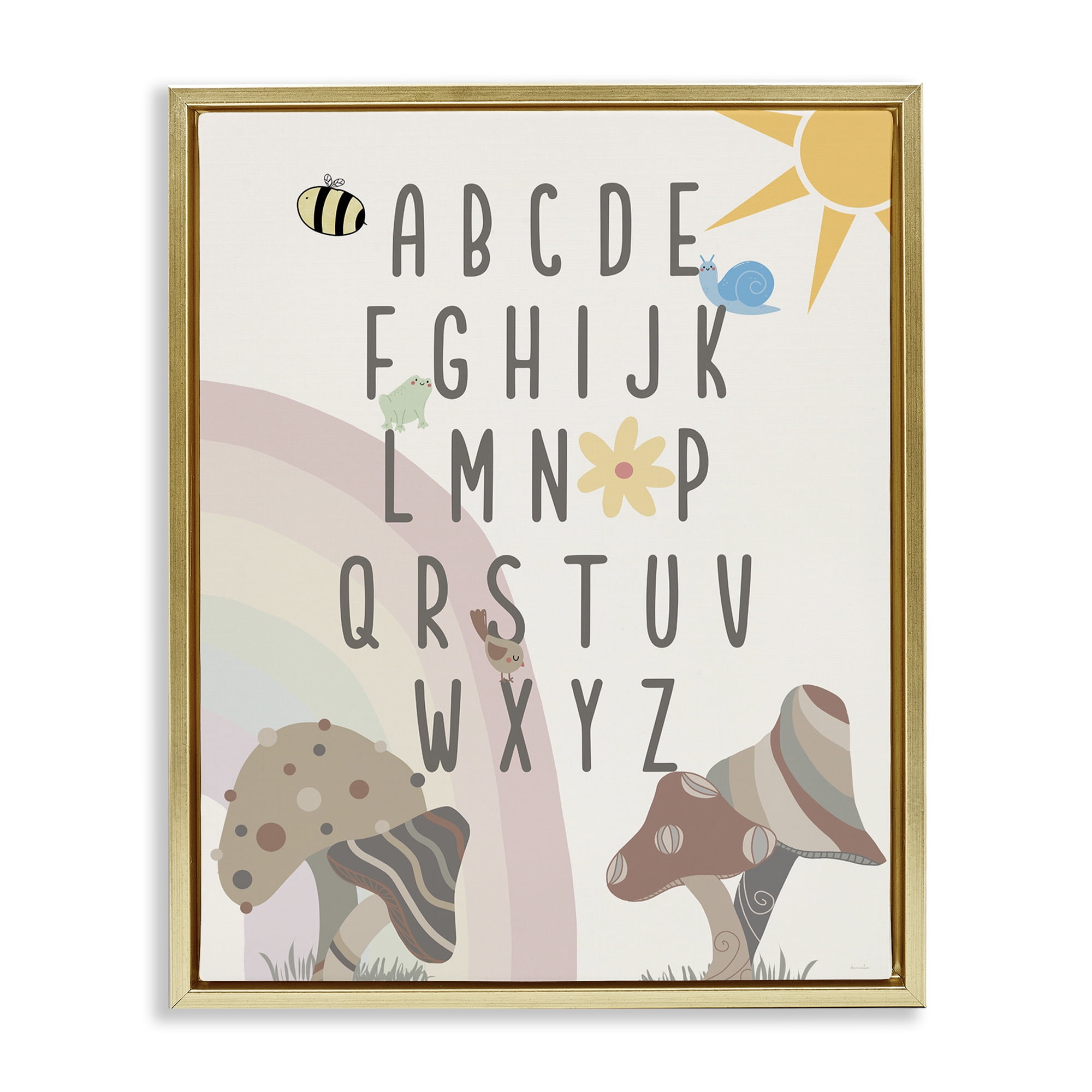 Stupell Industries Neutral Mushrooms Alphabet Botanical & Floral Painting Gold Floater Framed Art Print Wall Art, 25 x 31