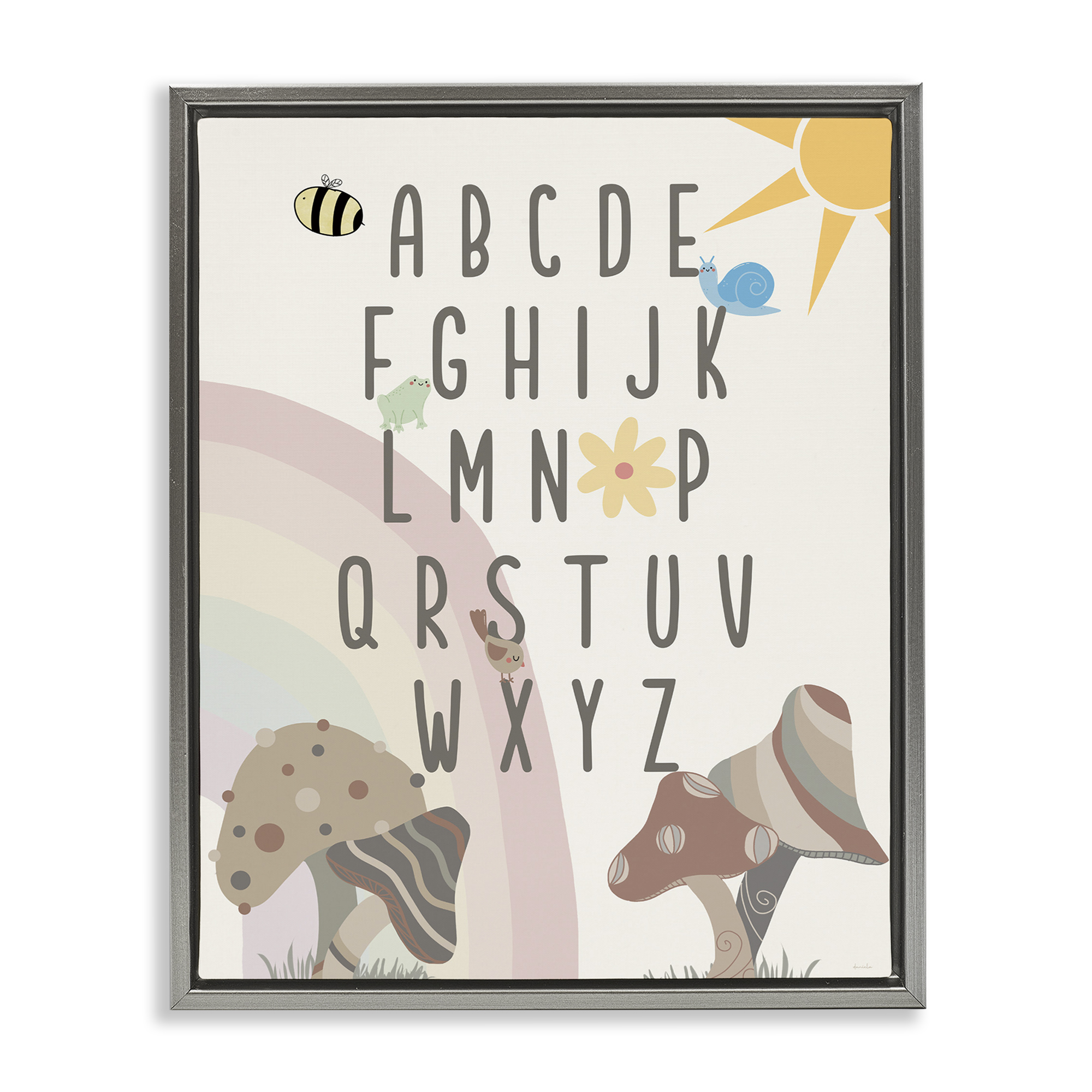 Stupell Industries Neutral Mushrooms Alphabet Botanical & Floral Painting Gray Floater Framed Art Print Wall Art, 25 x 31