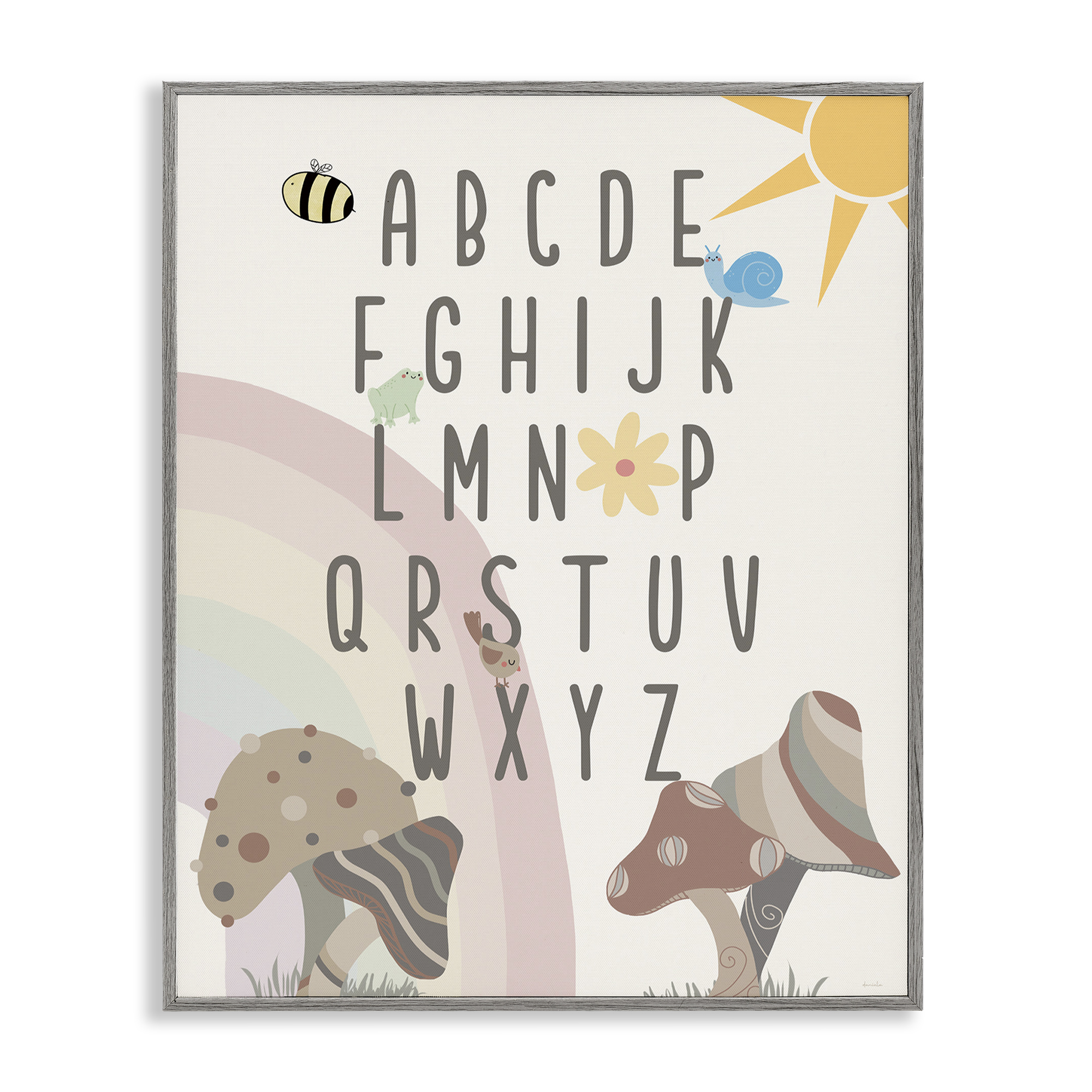 Stupell Industries Neutral Mushrooms Alphabet Botanical & Floral Painting Gray Framed Art Print Wall Art, 16 x 20
