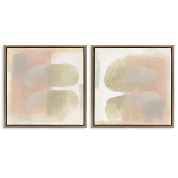 Stupell Industries Neutral Oblong Shapes Abstract Abstract Painting Brown Floater Framed Canvas Art Print Wall Art, 18 x 18, Set of 2