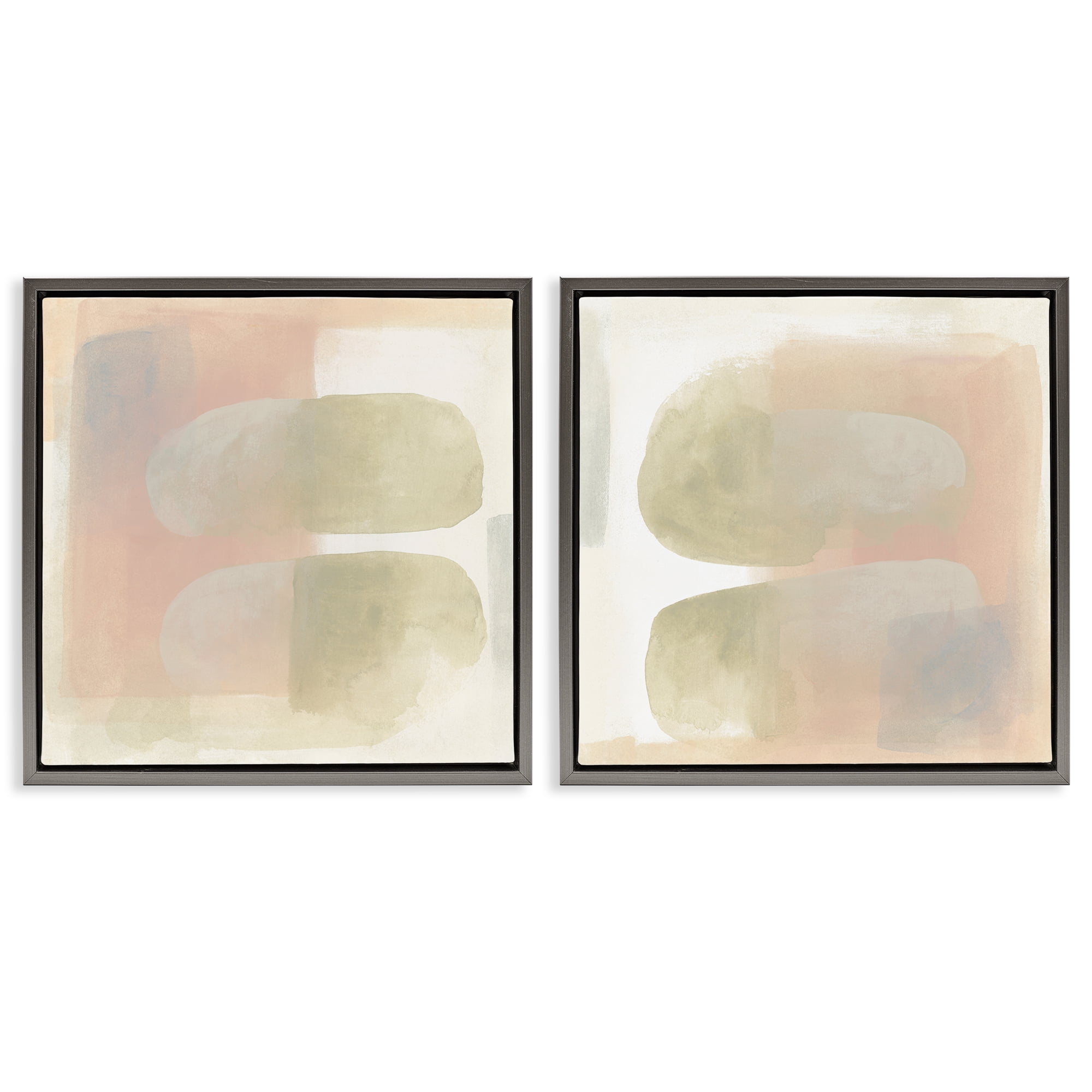 Stupell Industries Neutral Oblong Shapes Abstract Abstract Painting Gray Floater Framed Canvas Art Print Wall Art, 25 x 25, Set of 2