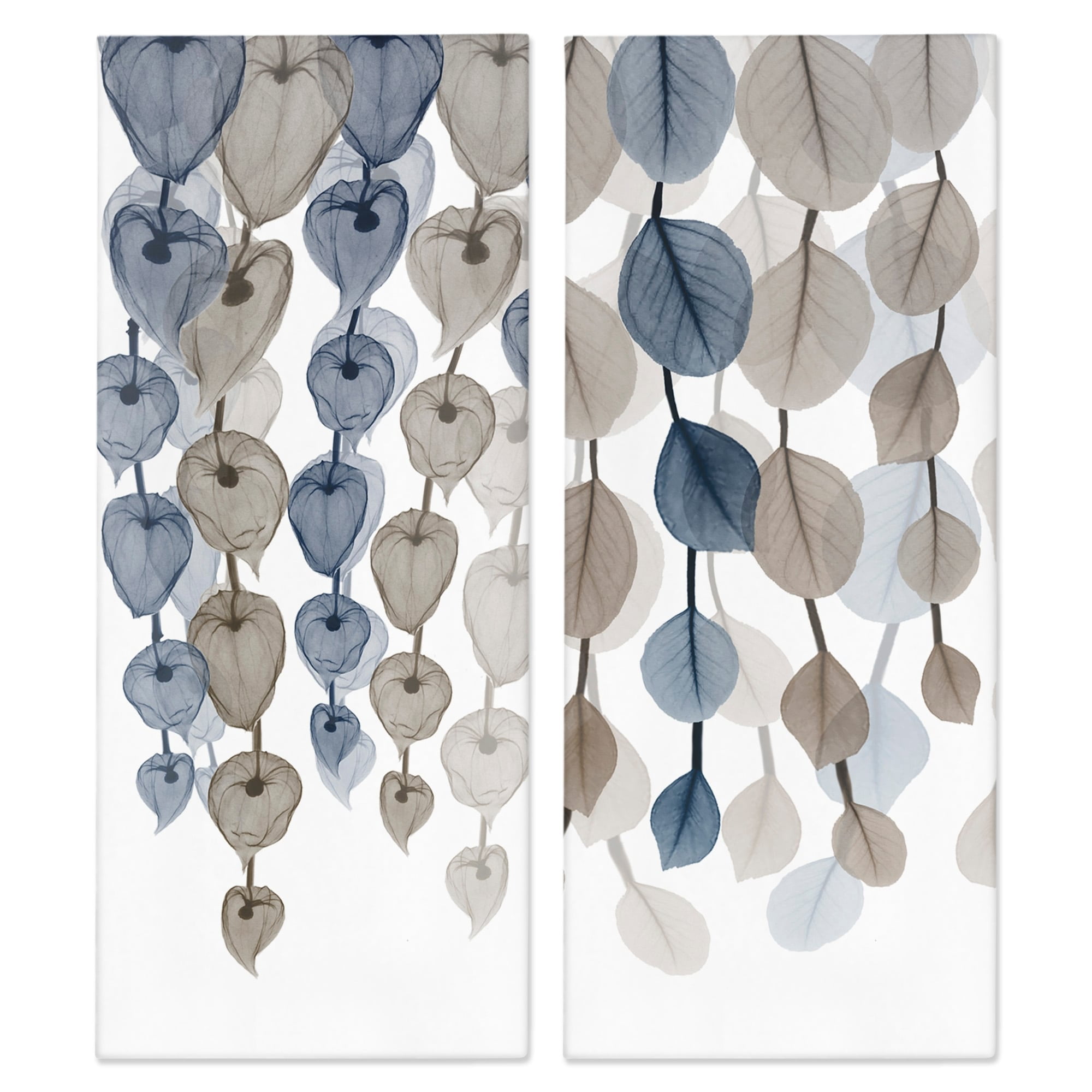 Neutral Blue and Brown Cascading Leaves Canvas Wall Art Set