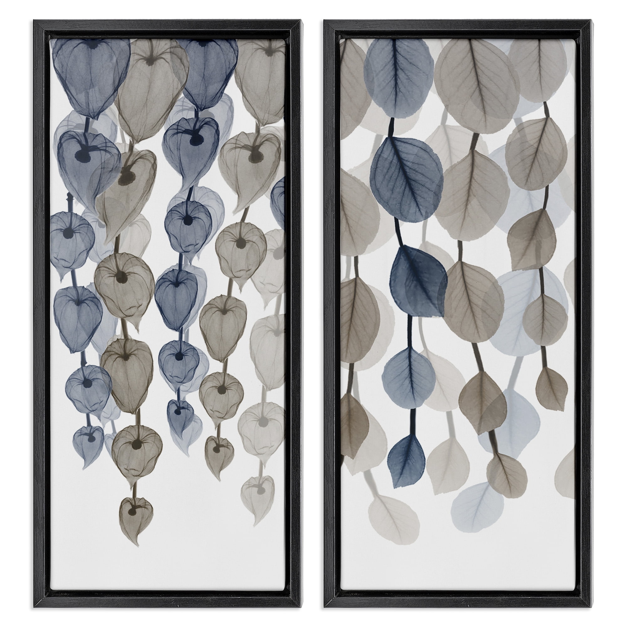 Stupell Industries Neutral Opaque Cascading Leaves Abstract Painting Black Floater Framed Canvas Art Print Wall Art, 15 x 31, Set of 2